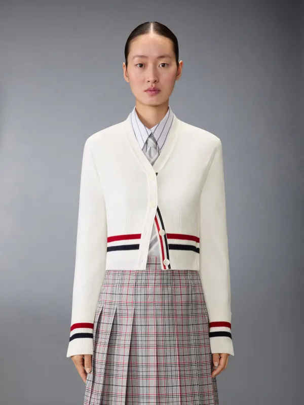 CASHMERE RWB STRIPE SHRUNKEN CARDIGAN made by Thom Browne