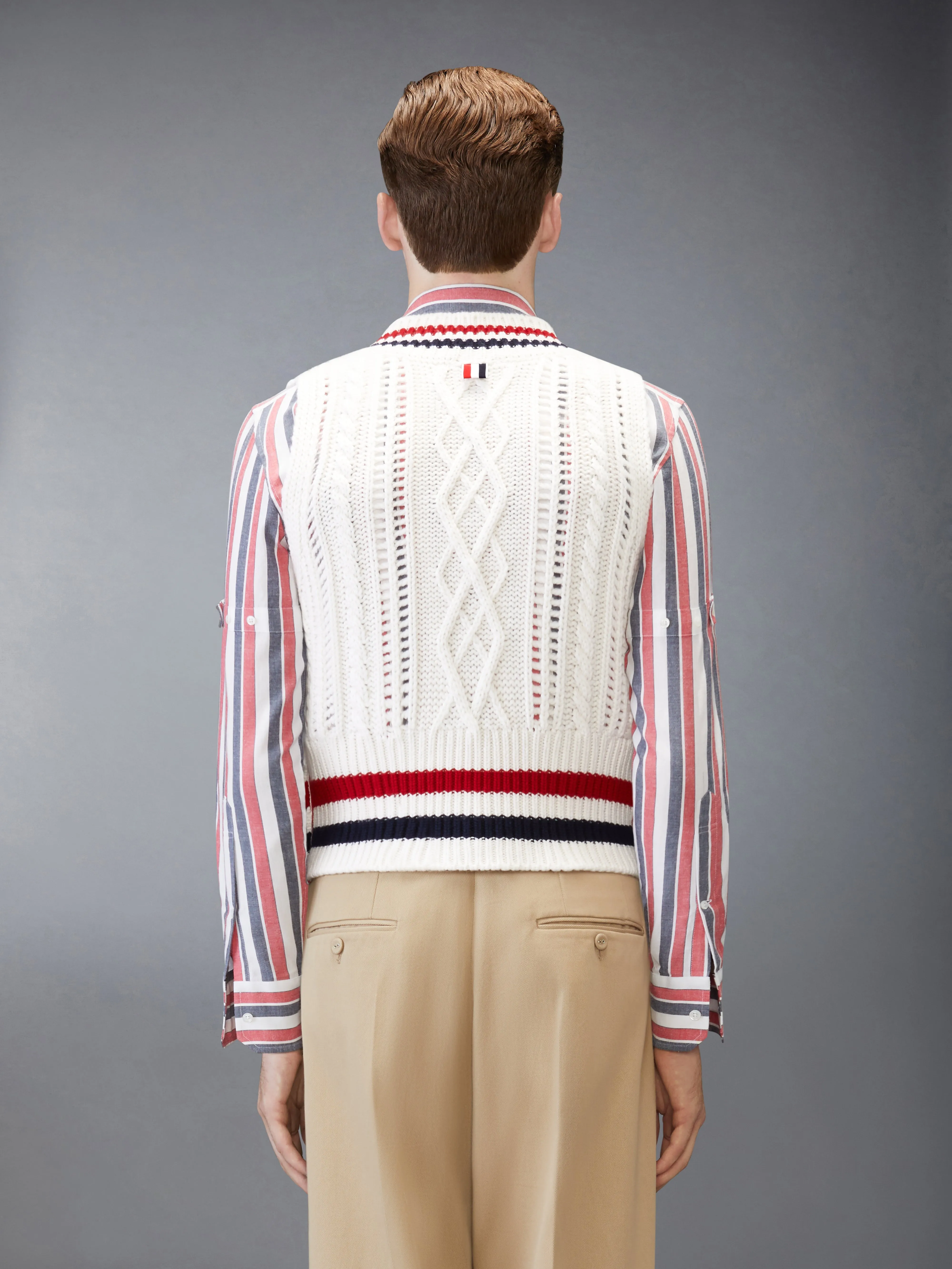 CHUNKY CASHMERE RWB STRIPE VEST sold by Thom Browne product image thumbnail 2