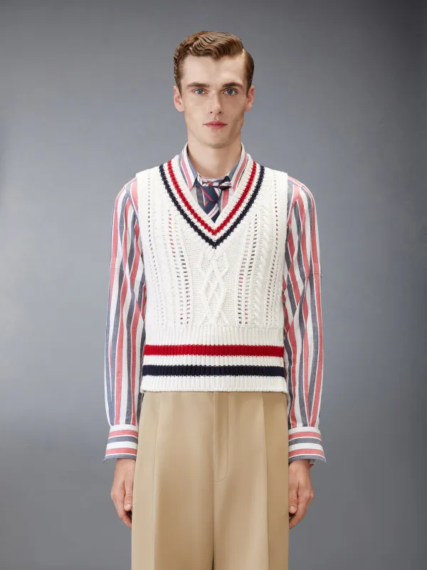 CHUNKY CASHMERE RWB STRIPE VEST made by Thom Browne