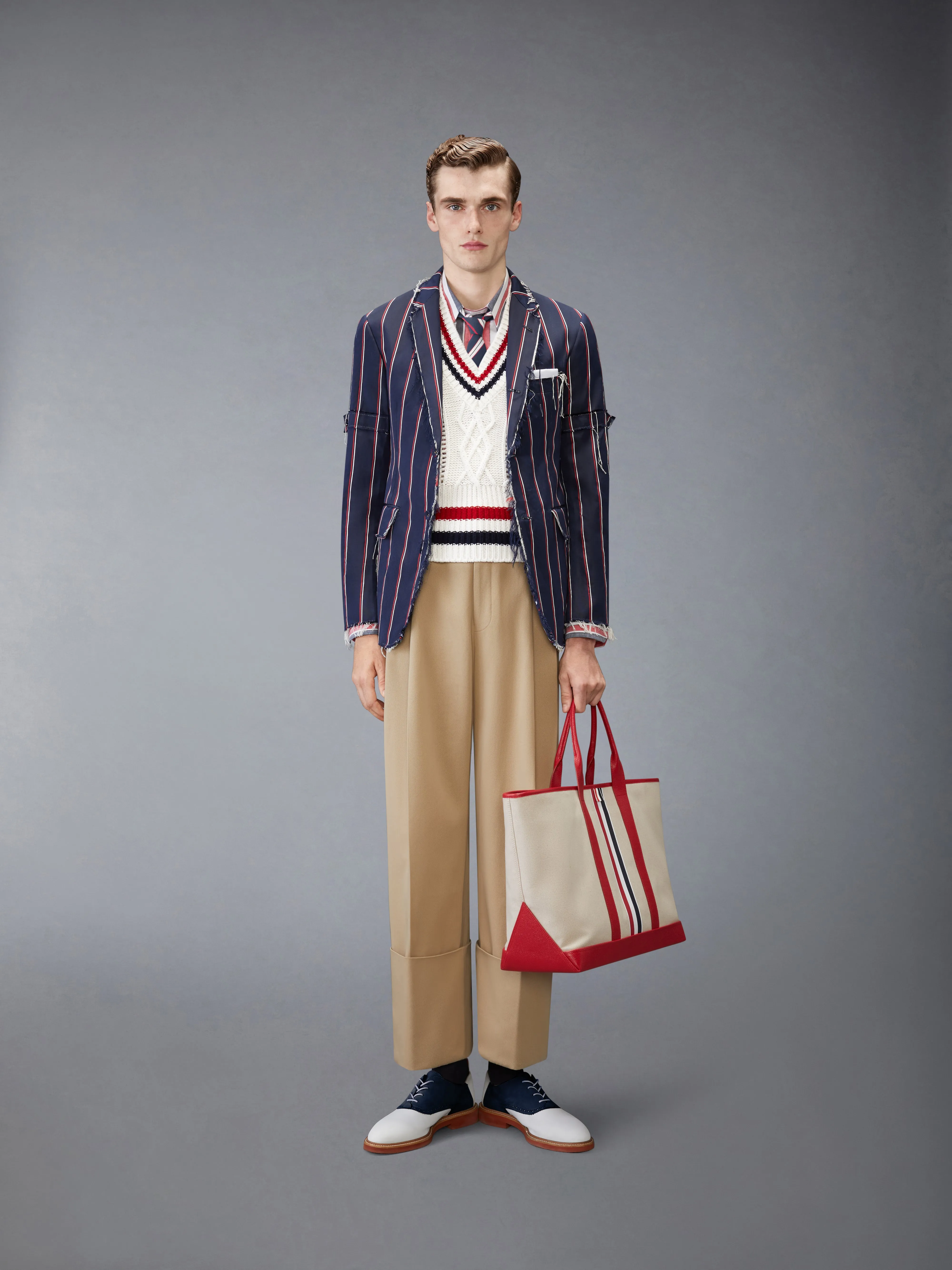 CHUNKY CASHMERE RWB STRIPE VEST sold by Thom Browne product image thumbnail 3