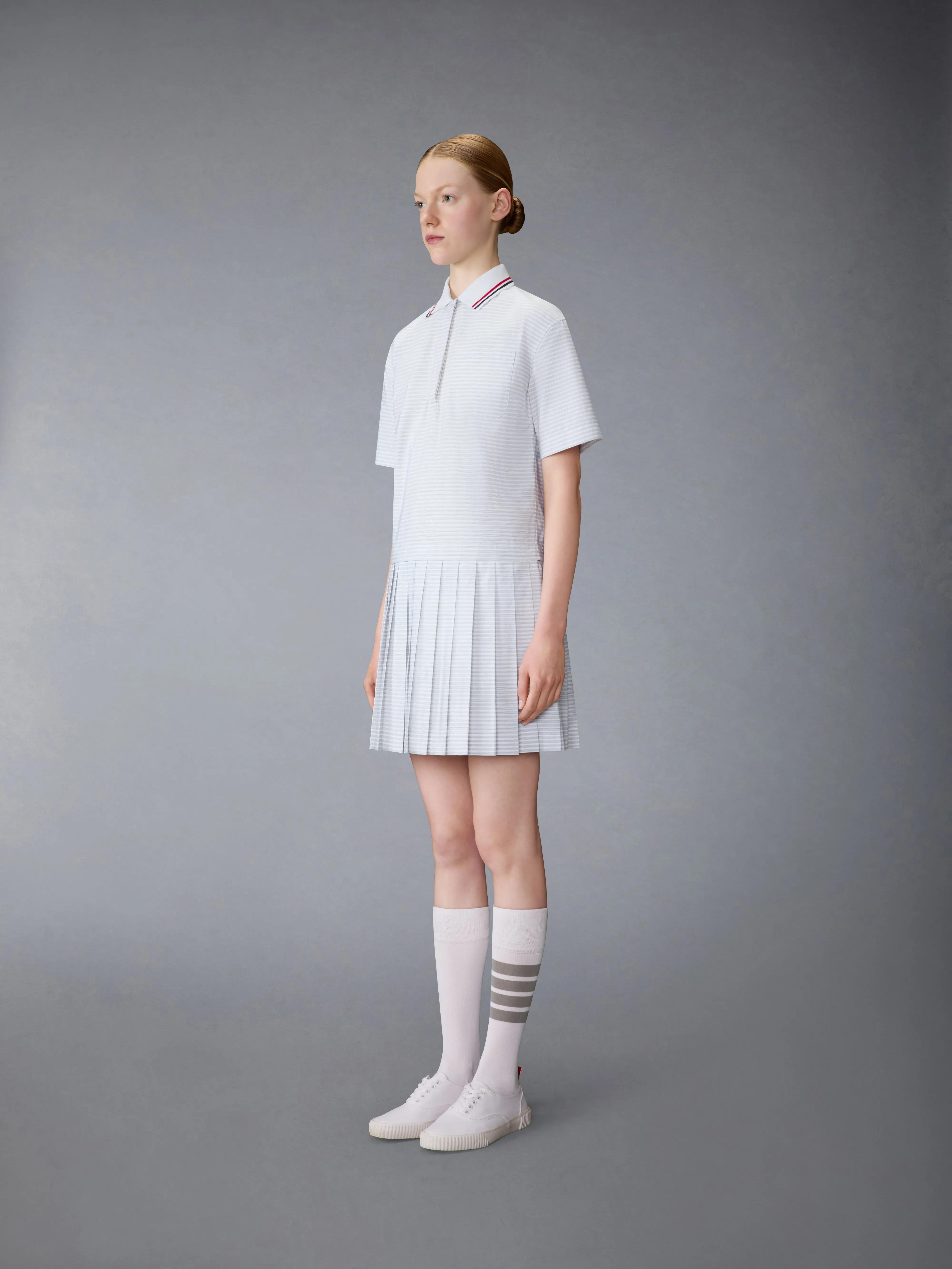 HAIRLINE 4-BAR PLEATED POLO MINI DRESS sold by Thom Browne product image thumbnail 2