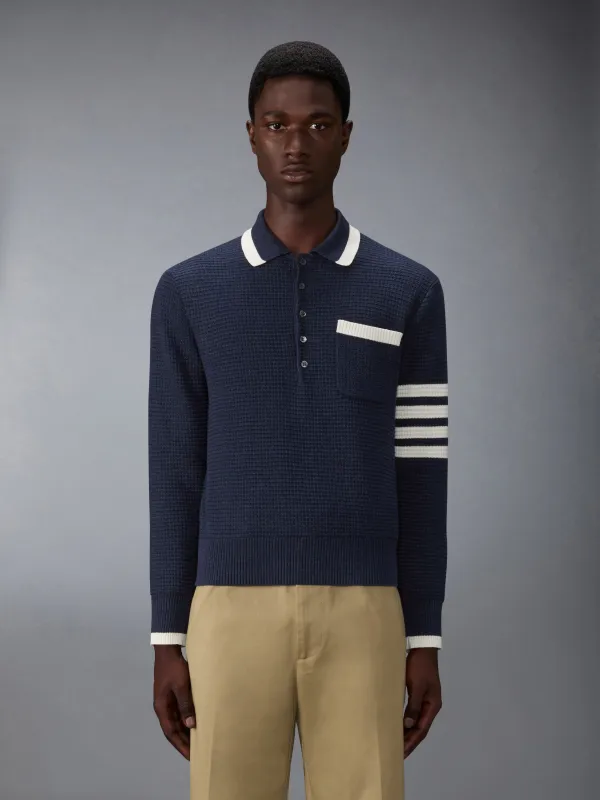 TEXTURED STITCH 4-BAR RELAXED LONG SLEEVE POLO made by Thom Browne