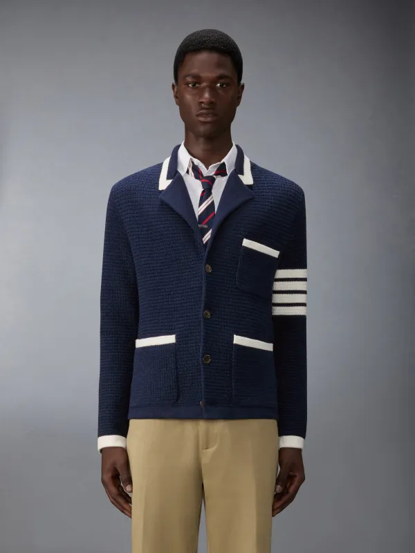 TEXTURED STITCH LINEN 4-BAR CARDIGAN JACKET sold by Thom Browne