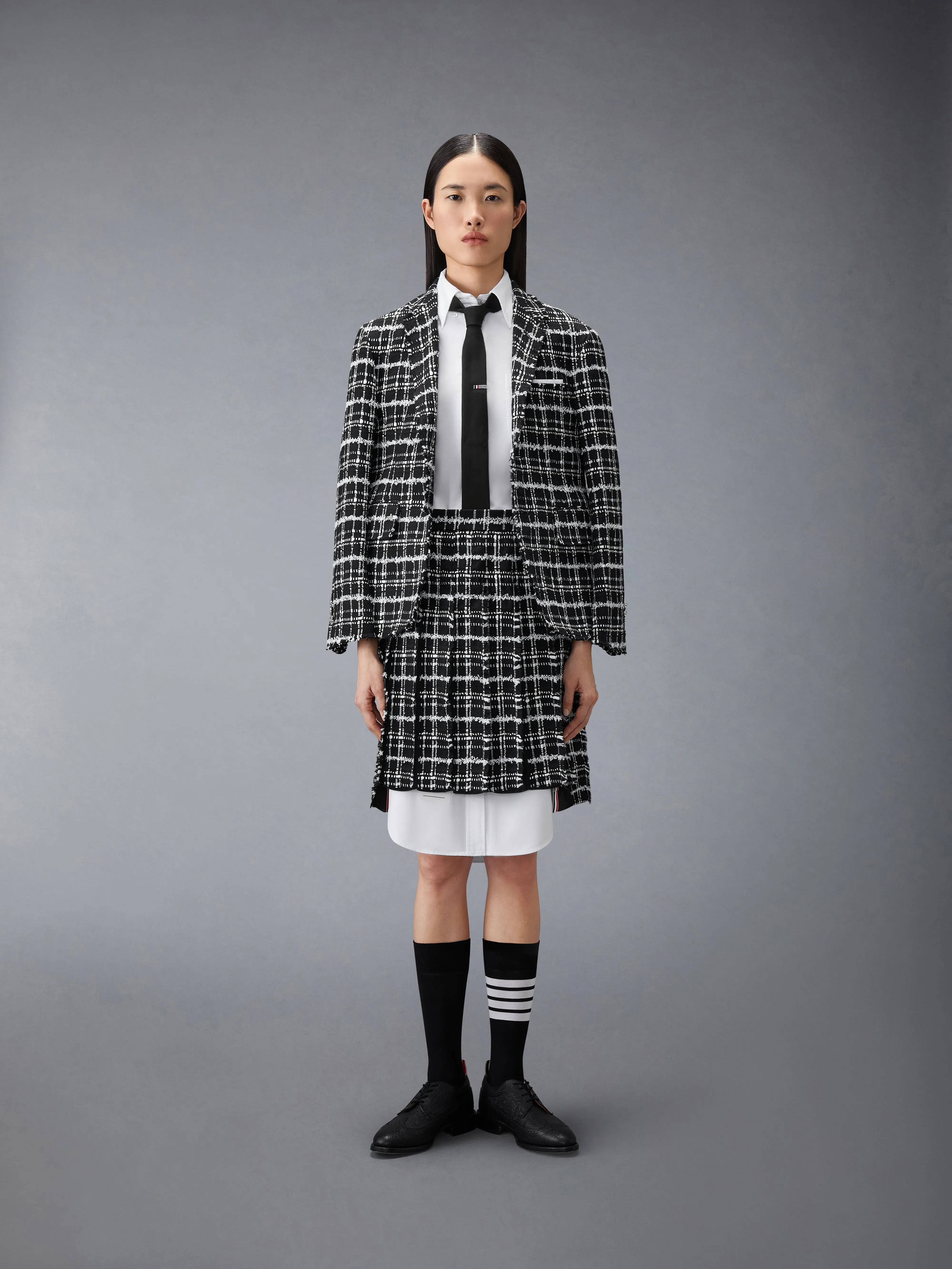 RIBBON TWEED PLEATED SKIRT WITH FRAY EDGE sold by Thom Browne product image thumbnail 5