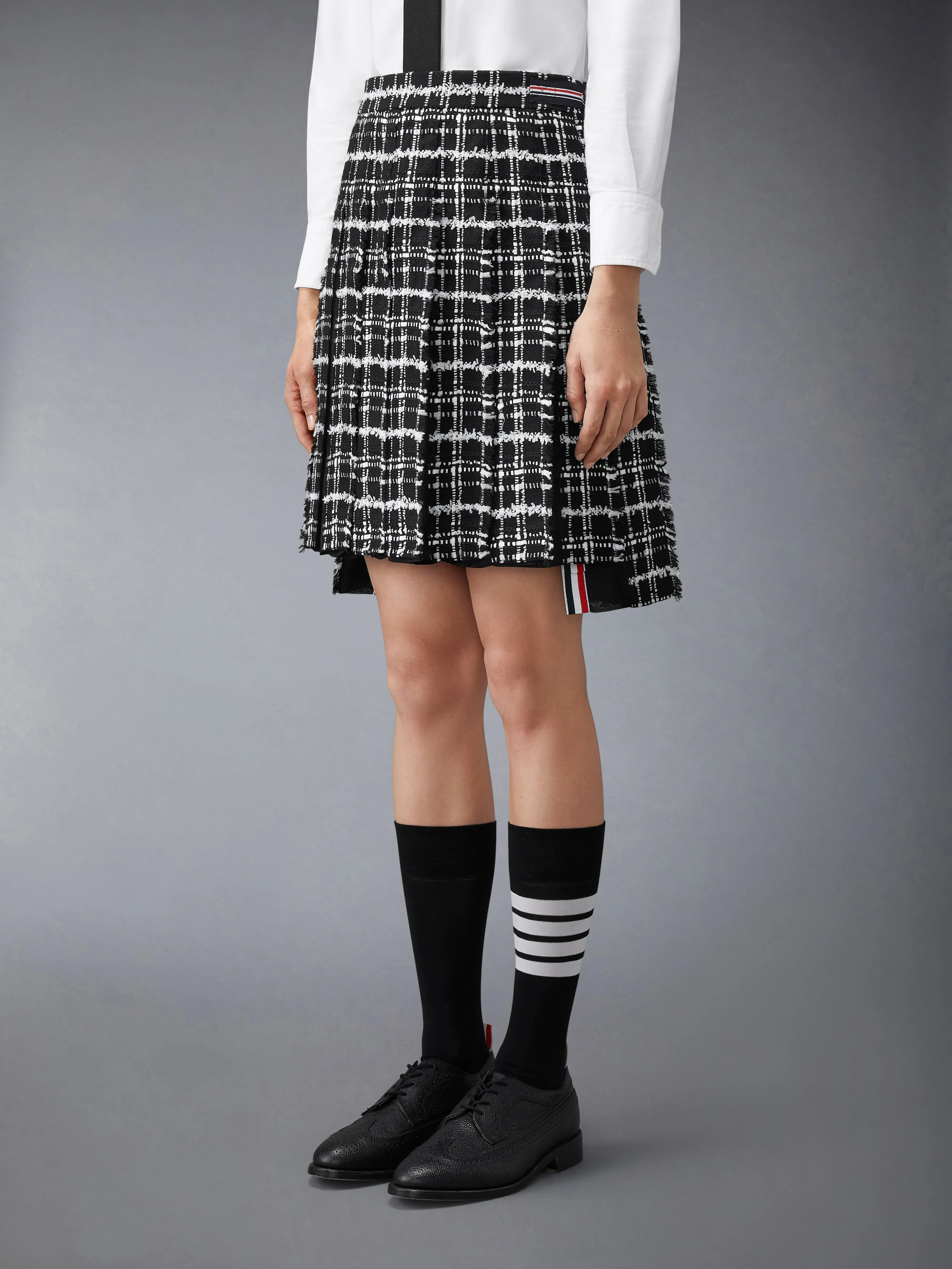 RIBBON TWEED PLEATED SKIRT WITH FRAY EDGE sold by Thom Browne product image thumbnail 3