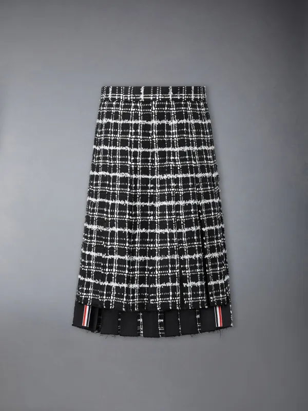RIBBON TWEED PLEATED SKIRT WITH FRAY EDGE sold by Thom Browne