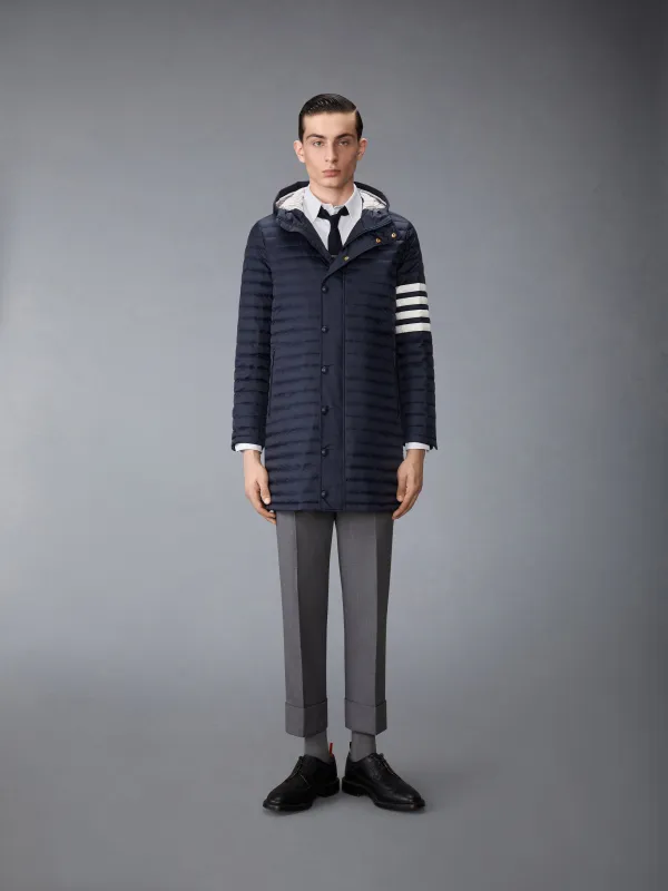 MATTE NYLON 4-BAR QUILTED DOWN FILLED HOODED COAT made by Thom Browne