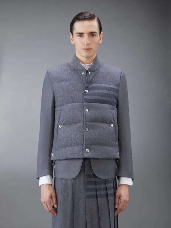 WOOL FLANNEL 4-BAR DOWN FILL VEST sold by Thom Browne