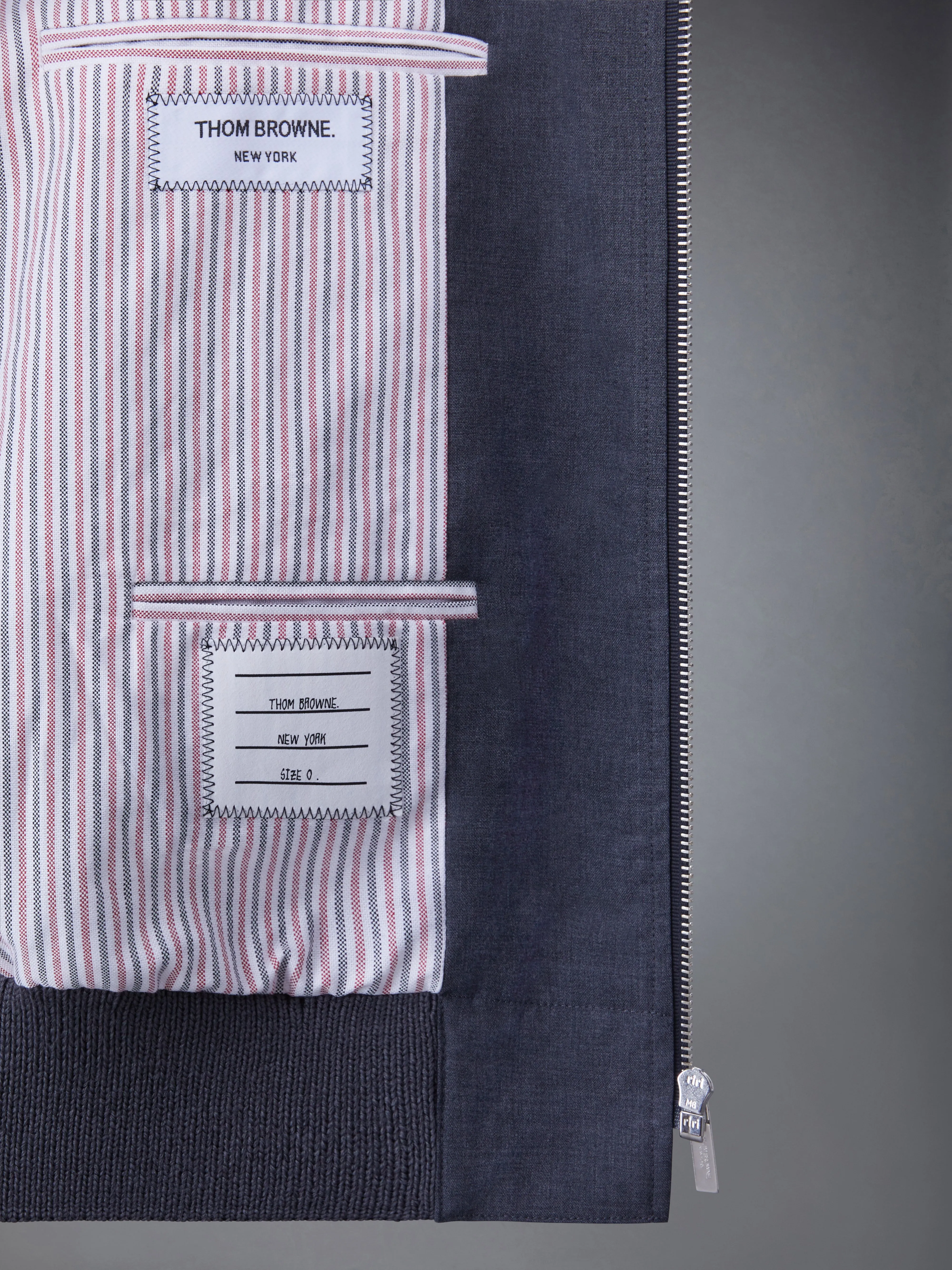 PLAIN WEAVE 4-BAR KNIT RIB BLOUSON JACKET sold by Thom Browne product image thumbnail 5