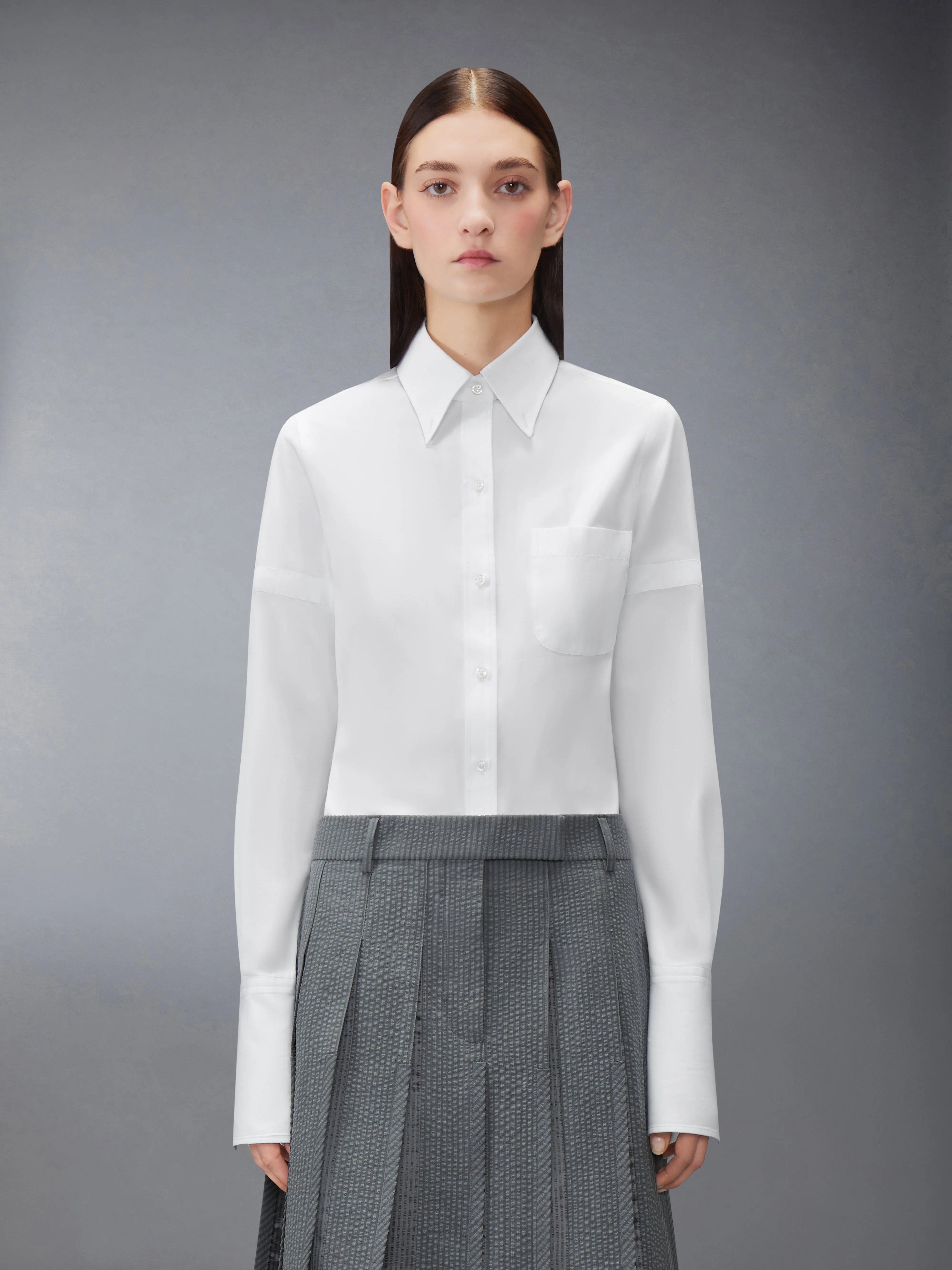 SOLID POPLIN ARMBAND FRENCH CUFF SHIRT sold by Thom Browne
