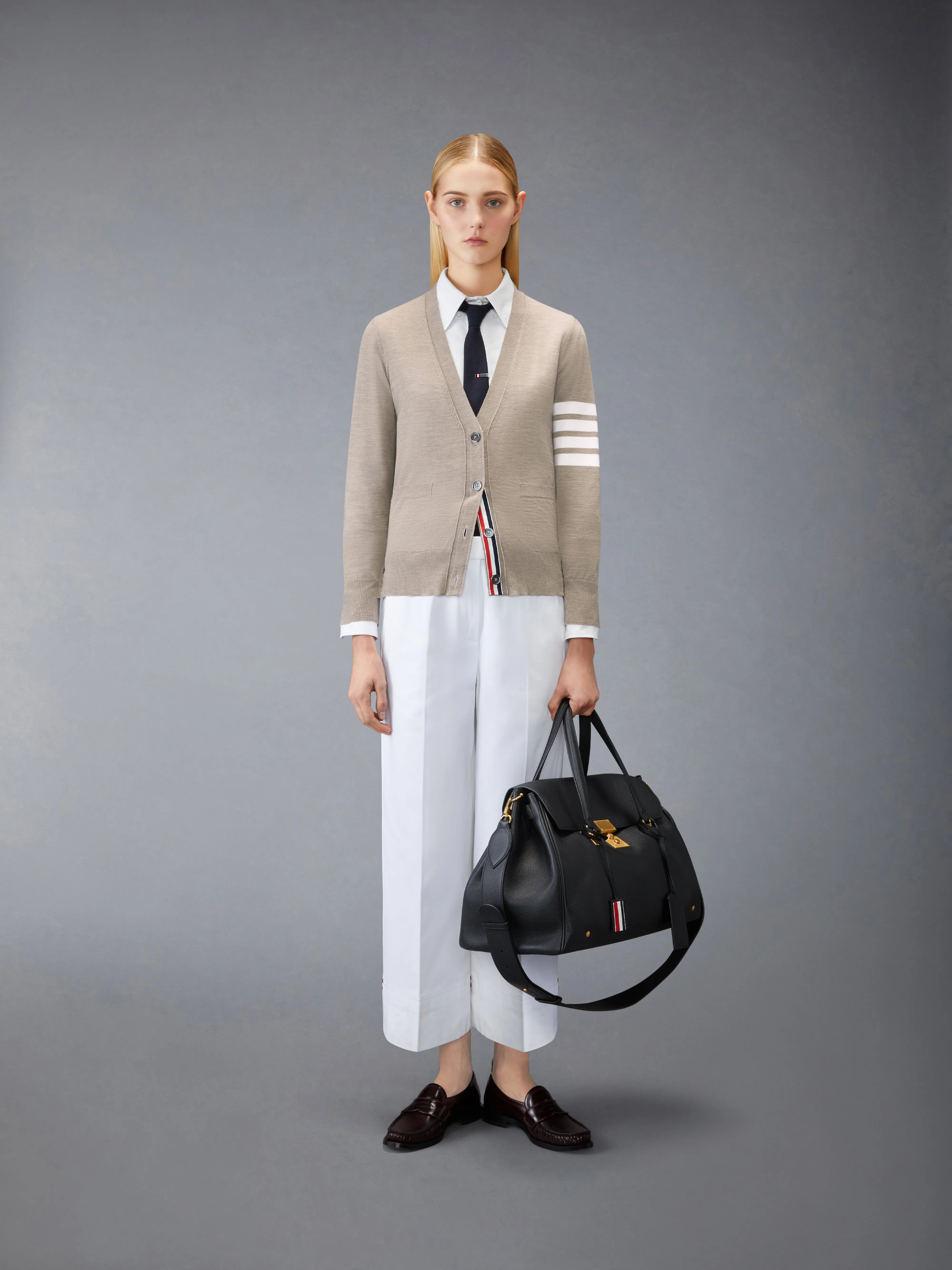 MERINO WOOL 4-BAR RELAXED FIT V-NECK CARDIGAN sold by Thom Browne product image thumbnail 3