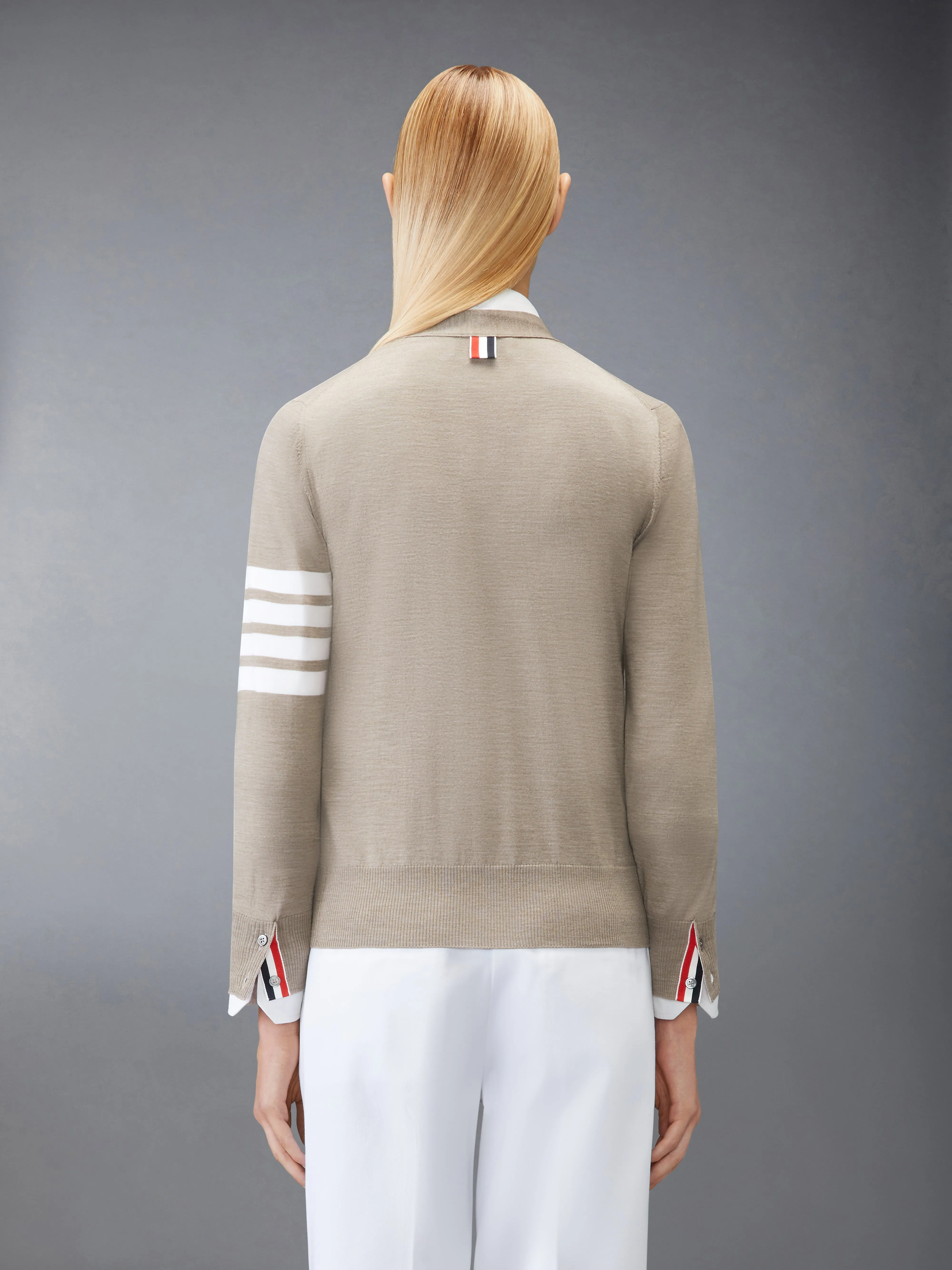 MERINO WOOL 4-BAR RELAXED FIT V-NECK CARDIGAN sold by Thom Browne product image thumbnail 2
