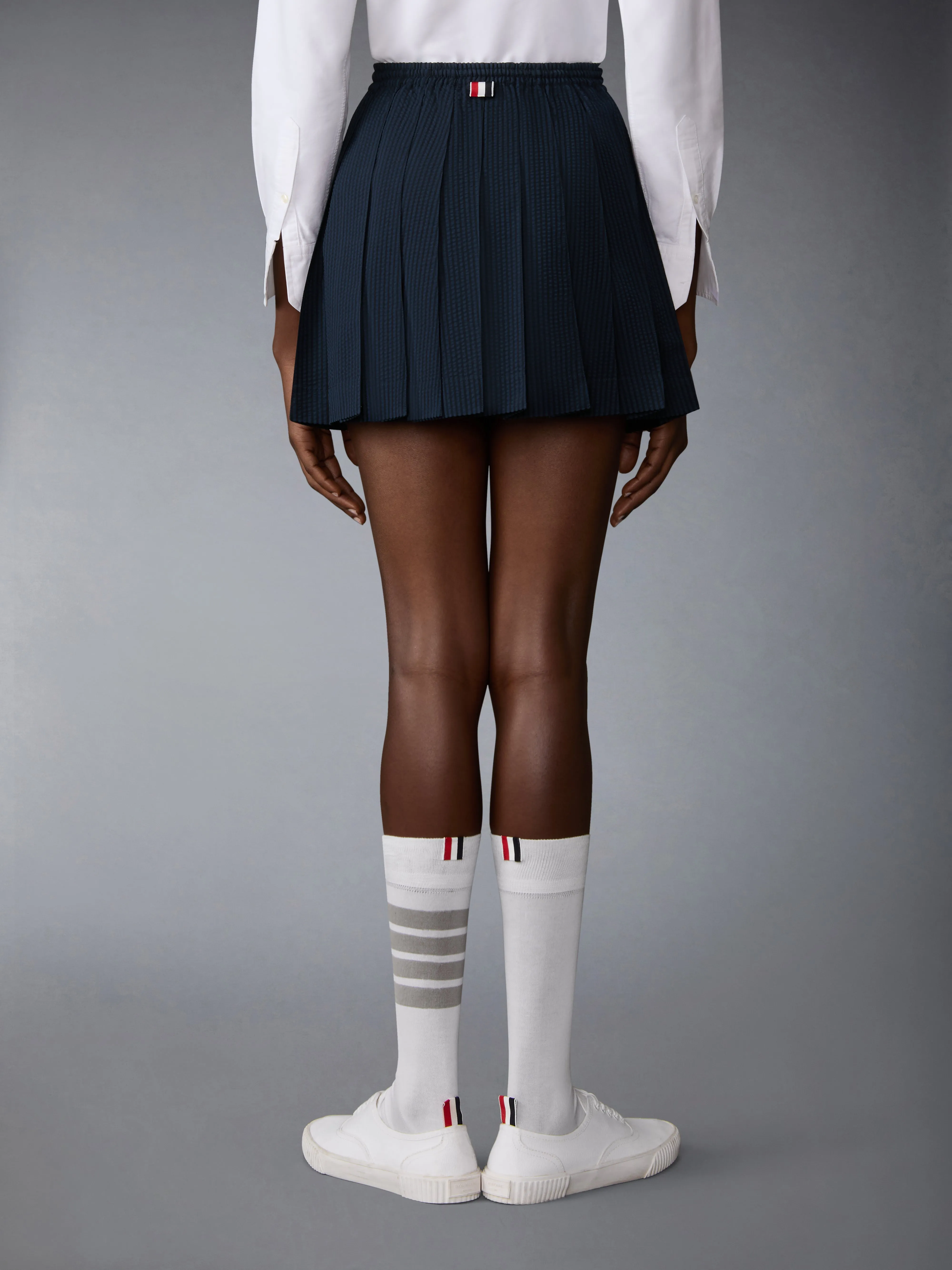 WOOL SEERSUCKER DRAWSTRING PLEATED MINI SKIRT sold by Thom Browne product image thumbnail 3