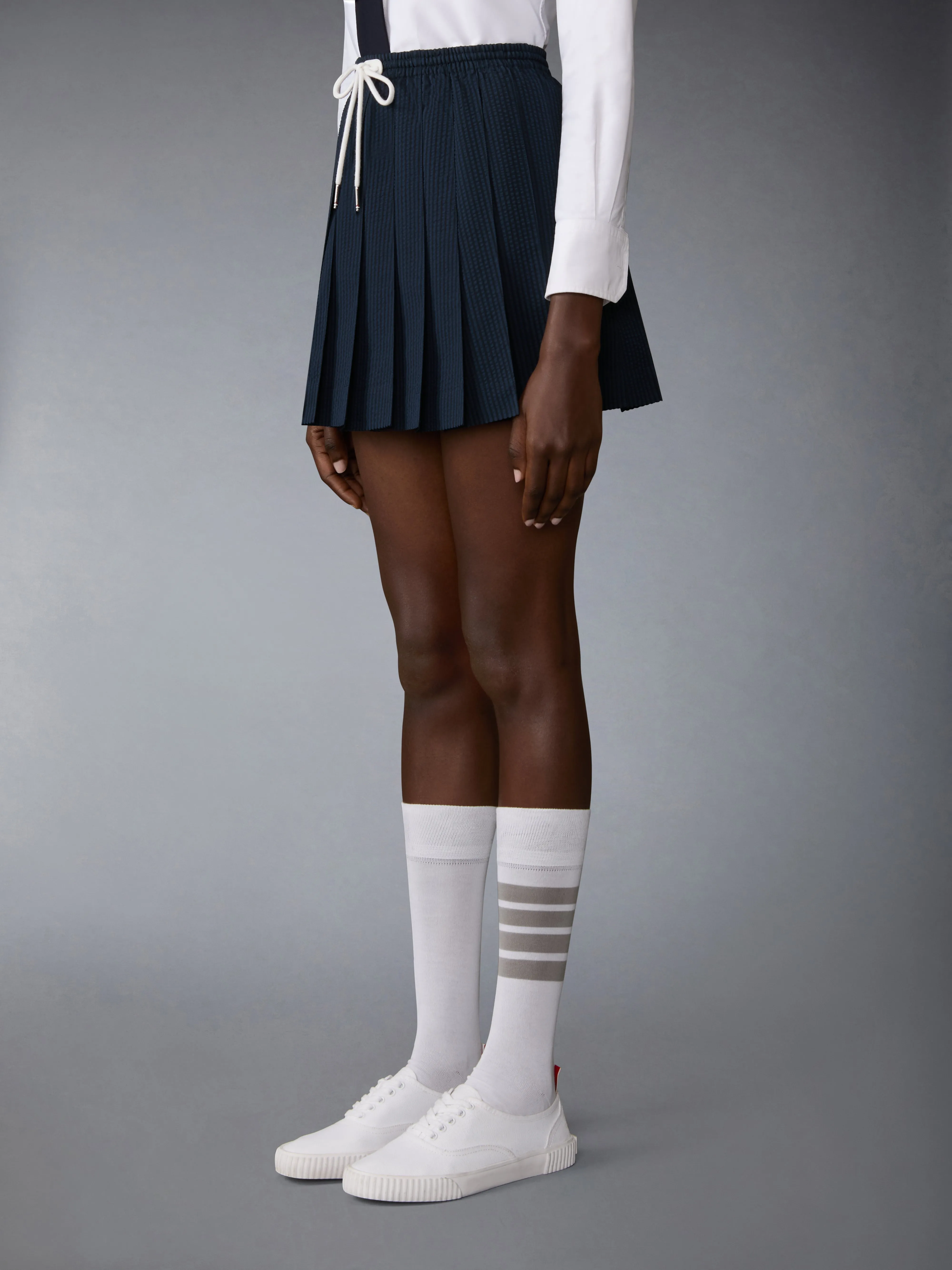 WOOL SEERSUCKER DRAWSTRING PLEATED MINI SKIRT sold by Thom Browne product image thumbnail 2