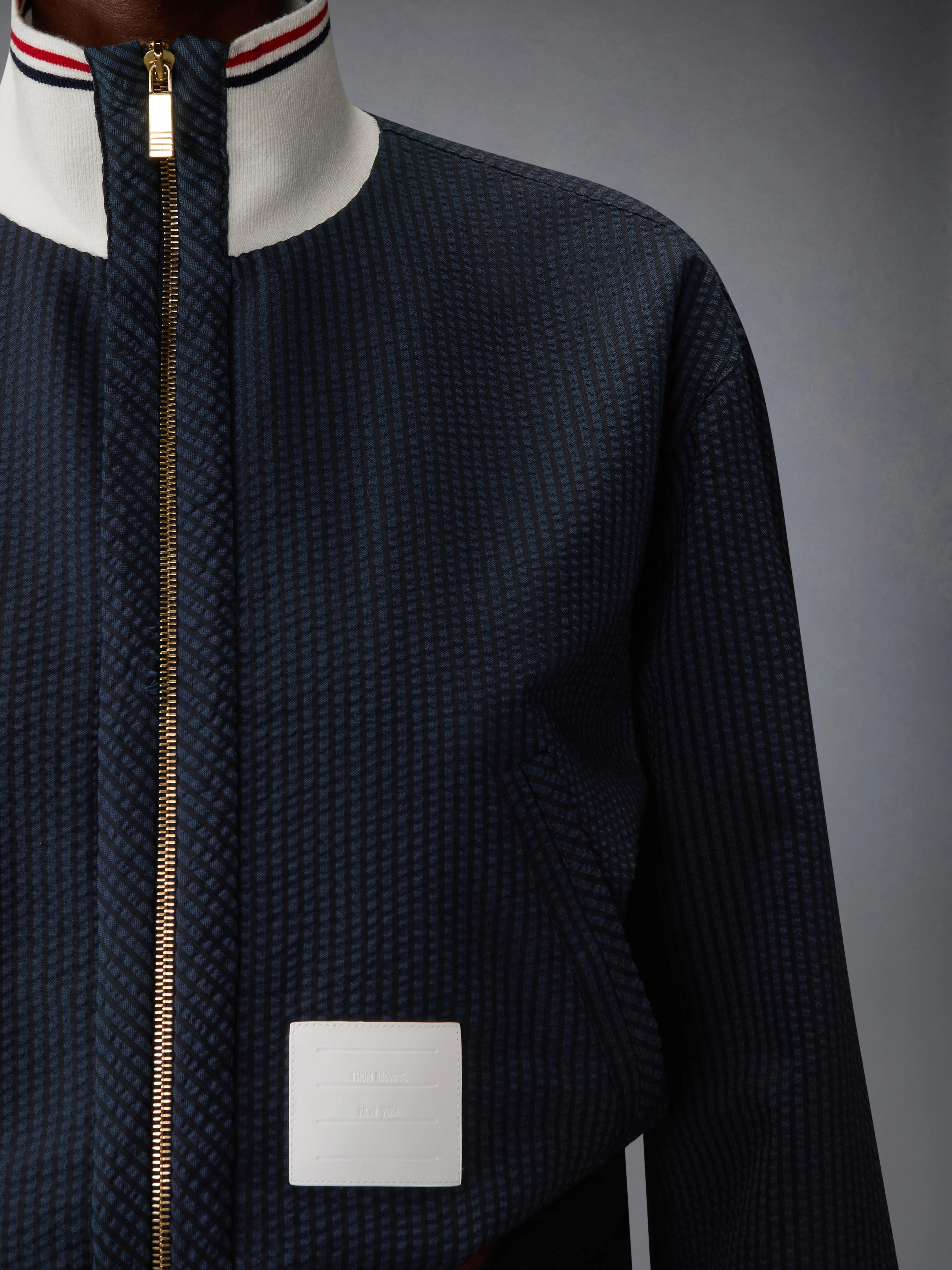 WOOL SEERSUCKER ZIP UP TRACK JACKET sold by Thom Browne product image thumbnail 5