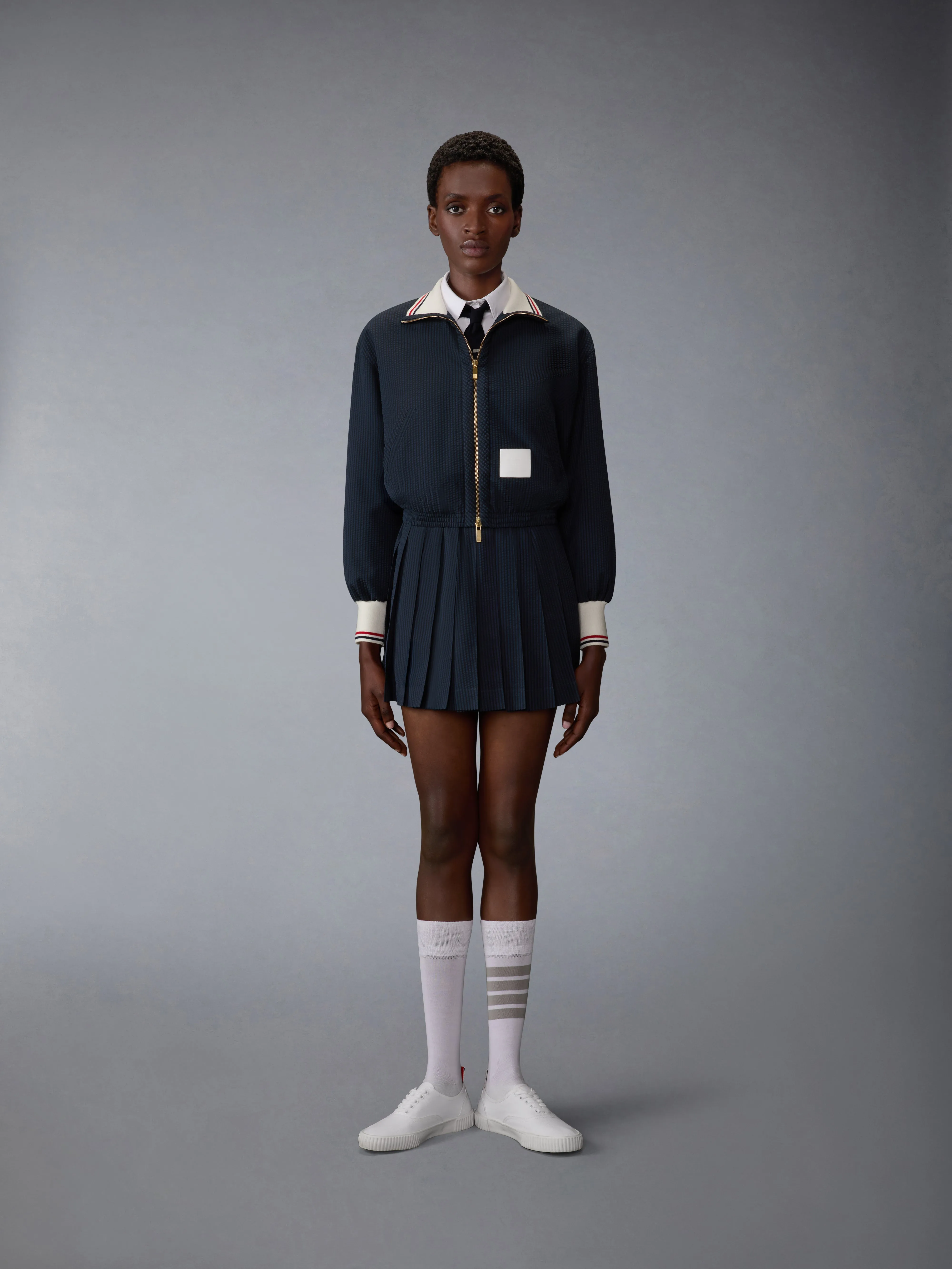 WOOL SEERSUCKER ZIP UP TRACK JACKET sold by Thom Browne product image thumbnail 3