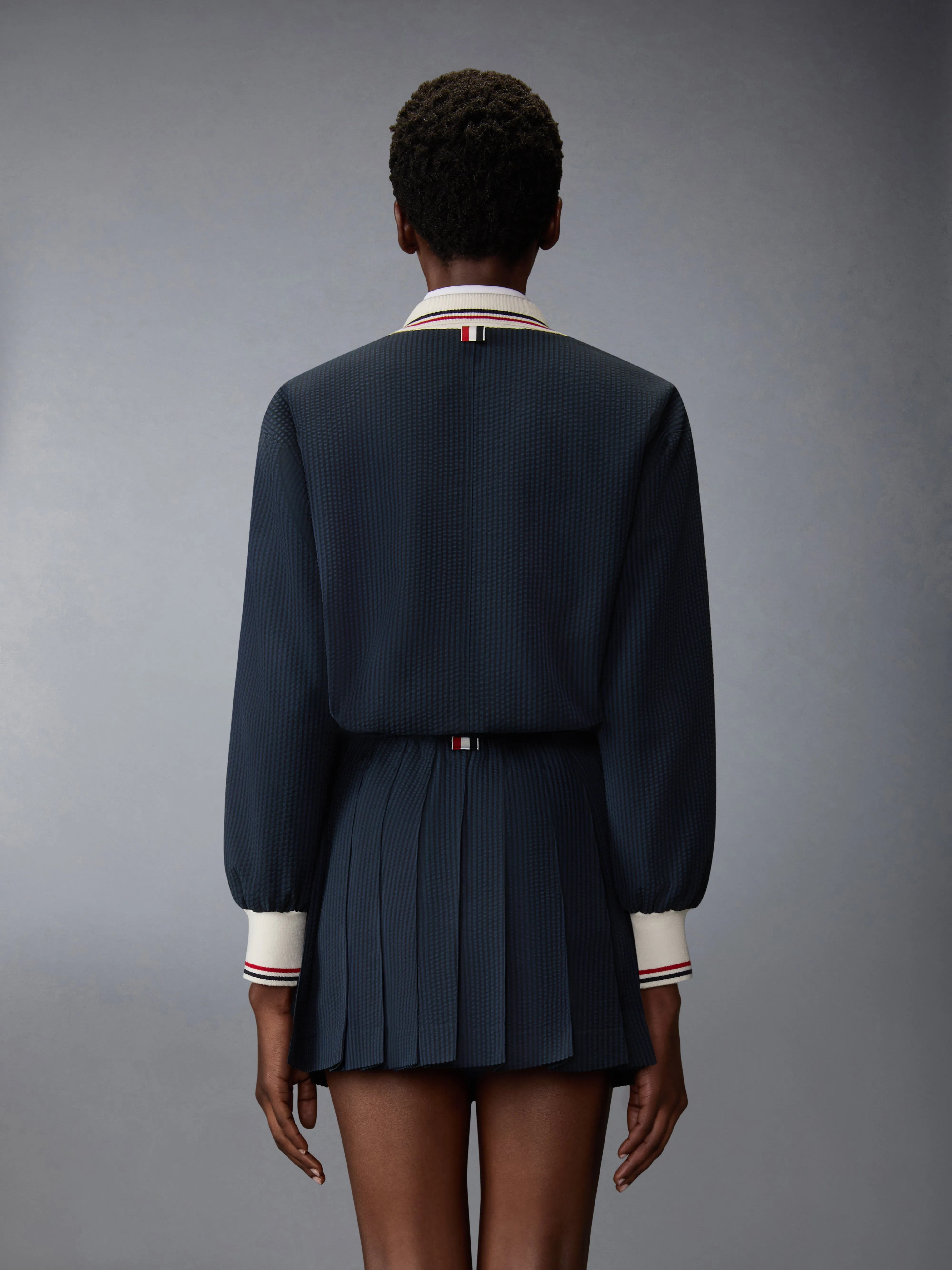 WOOL SEERSUCKER ZIP UP TRACK JACKET sold by Thom Browne product image thumbnail 2