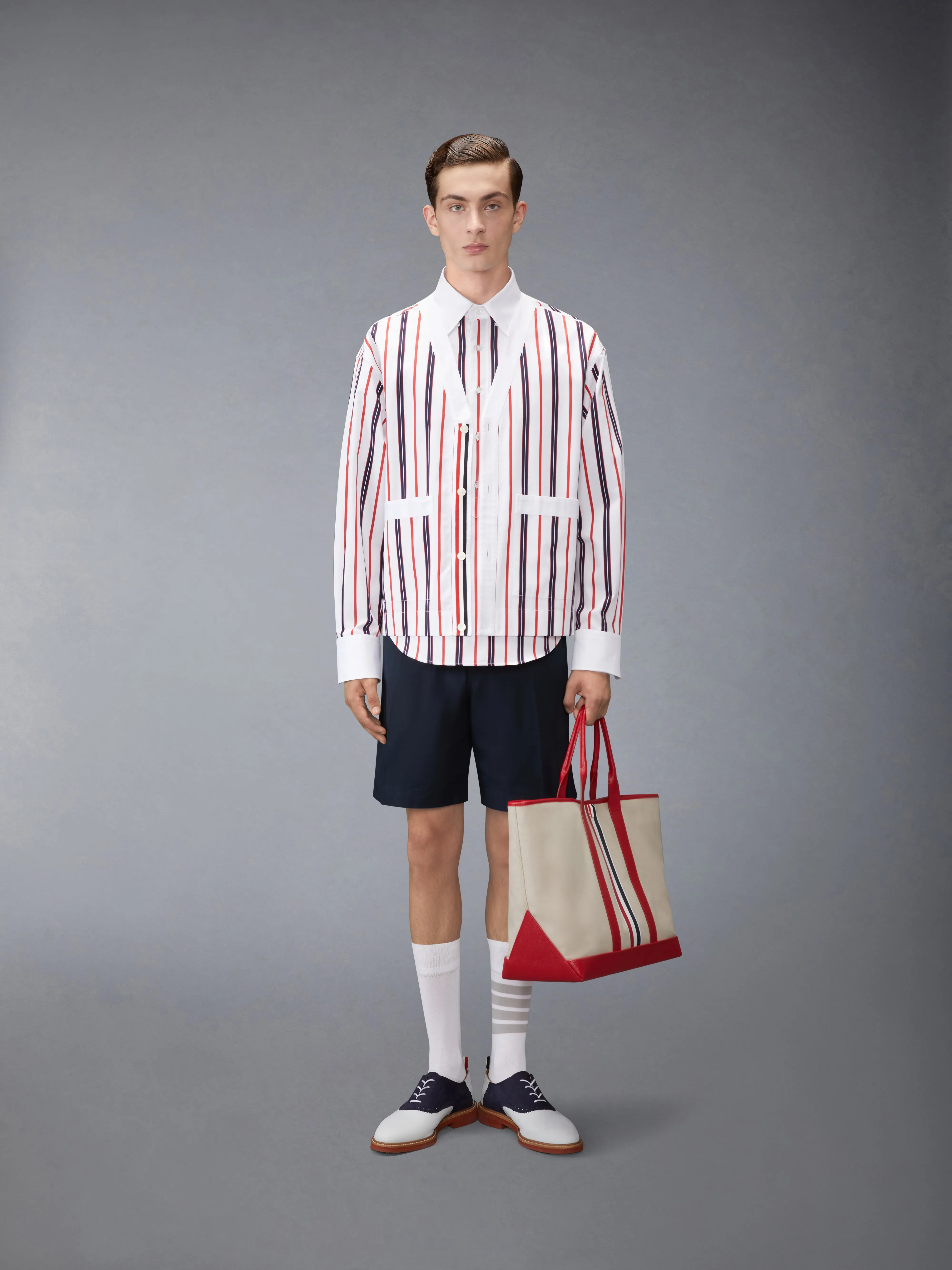 REPP STRIPE POPLIN SHORT SLEEVE SHIRT sold by Thom Browne product image thumbnail 3