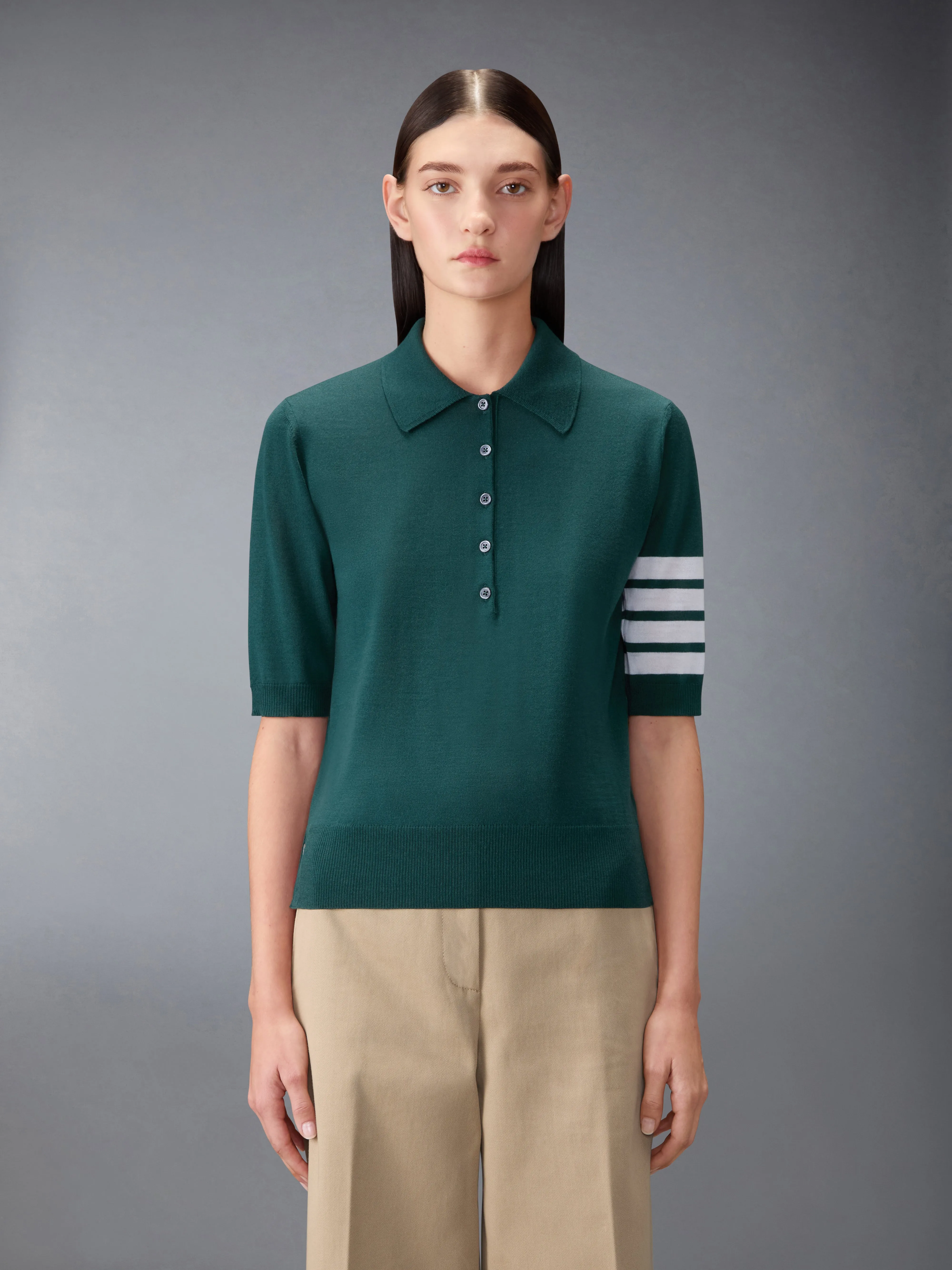 WOOL 4-BAR RELAXED POLO sold by Thom Browne
