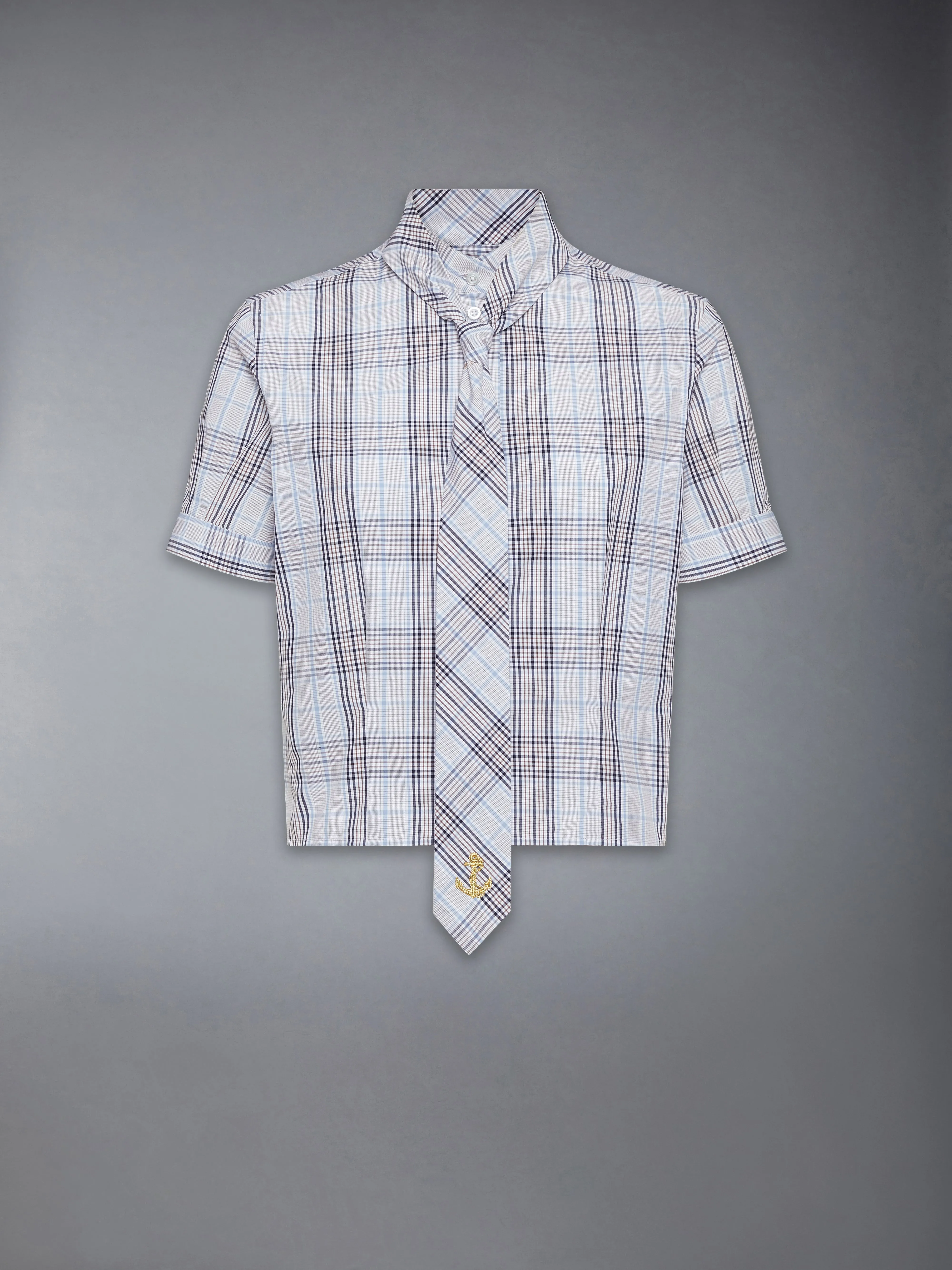 PLAID CHECK POPLIN TIE COLLAR BLOUSE sold by Thom Browne product image thumbnail 5