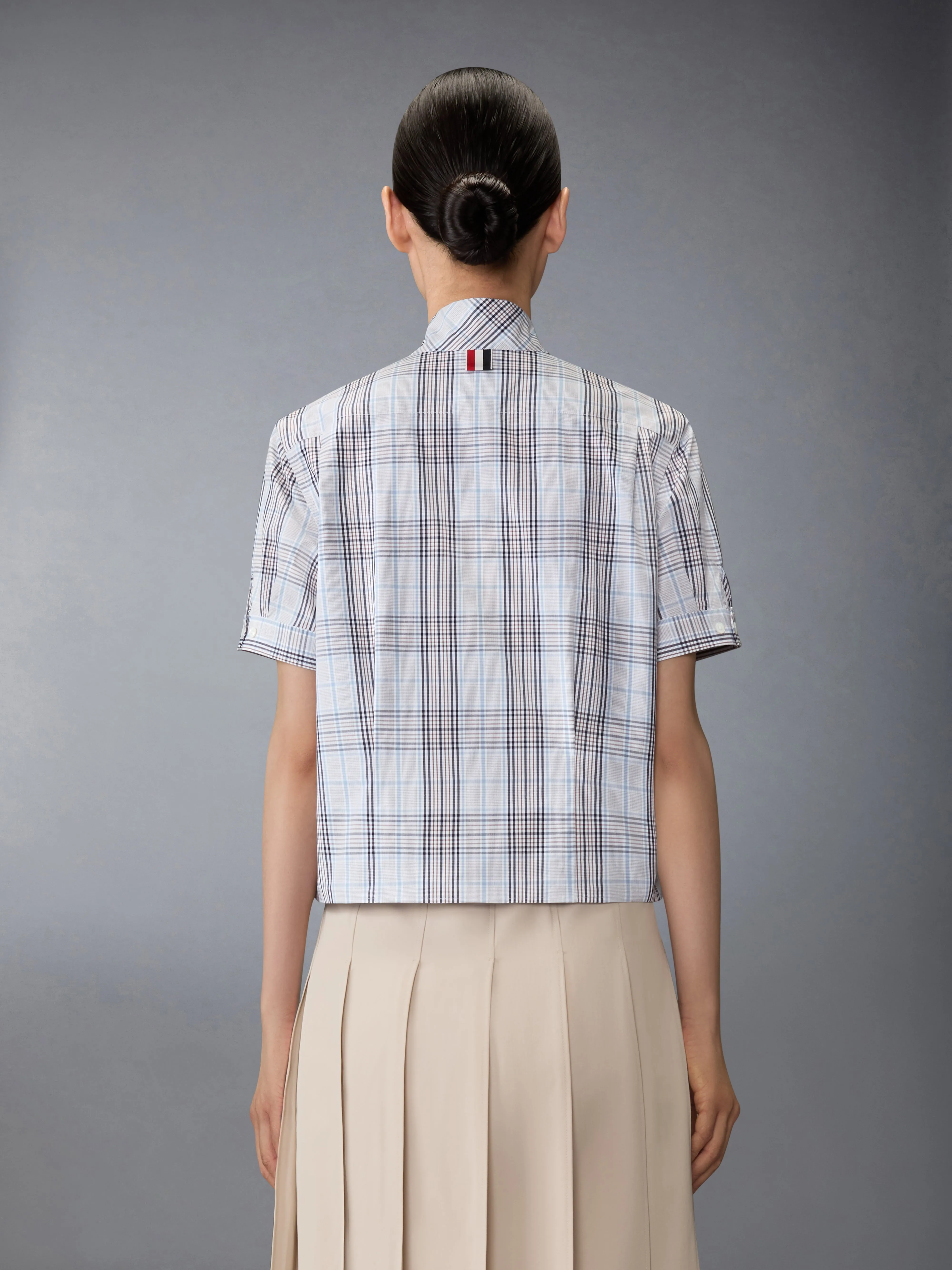 PLAID CHECK POPLIN TIE COLLAR BLOUSE sold by Thom Browne product image thumbnail 2