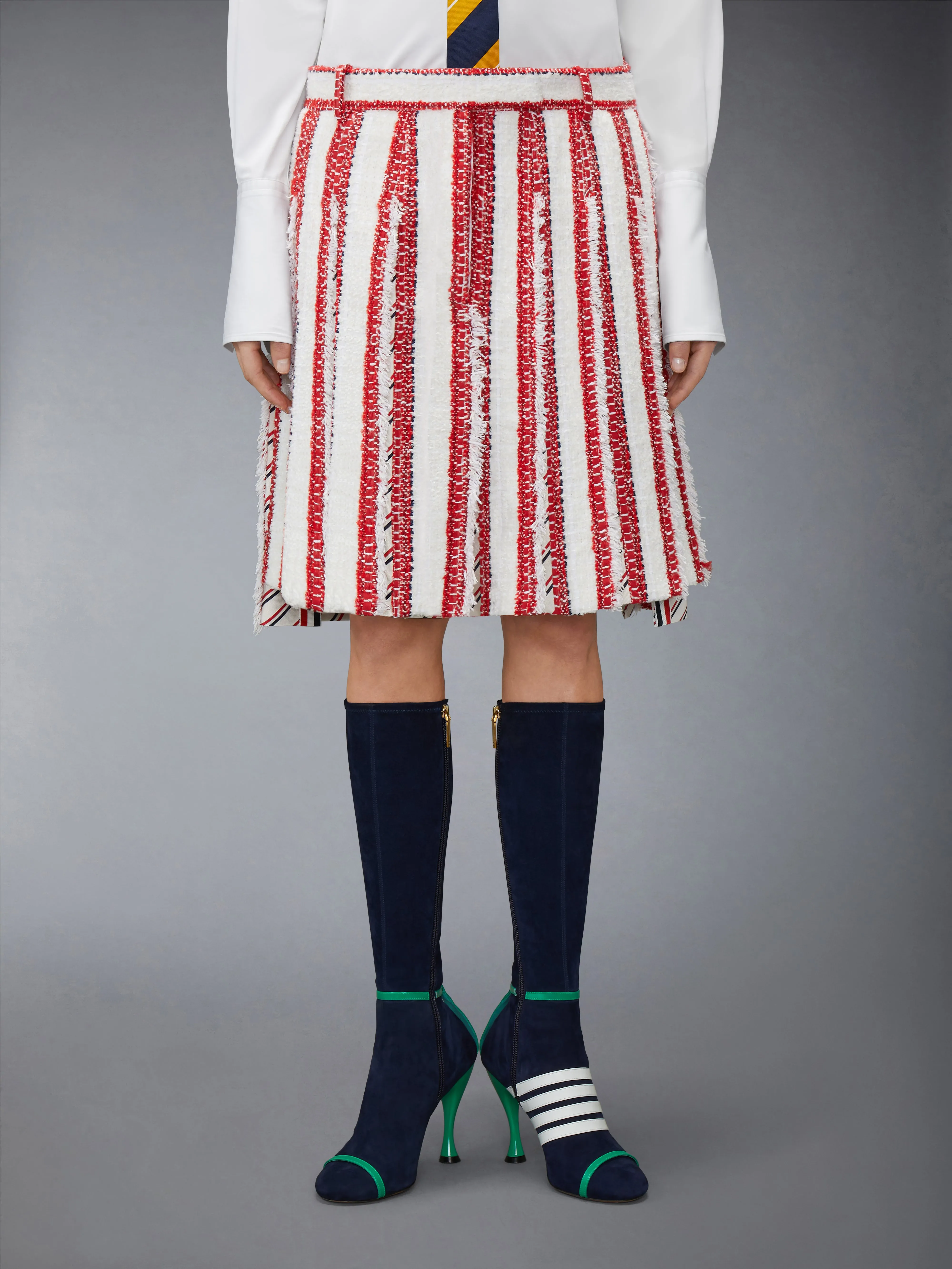 RIBBON TWEED LOW RISE PLEATED SKIRT sold by Thom Browne