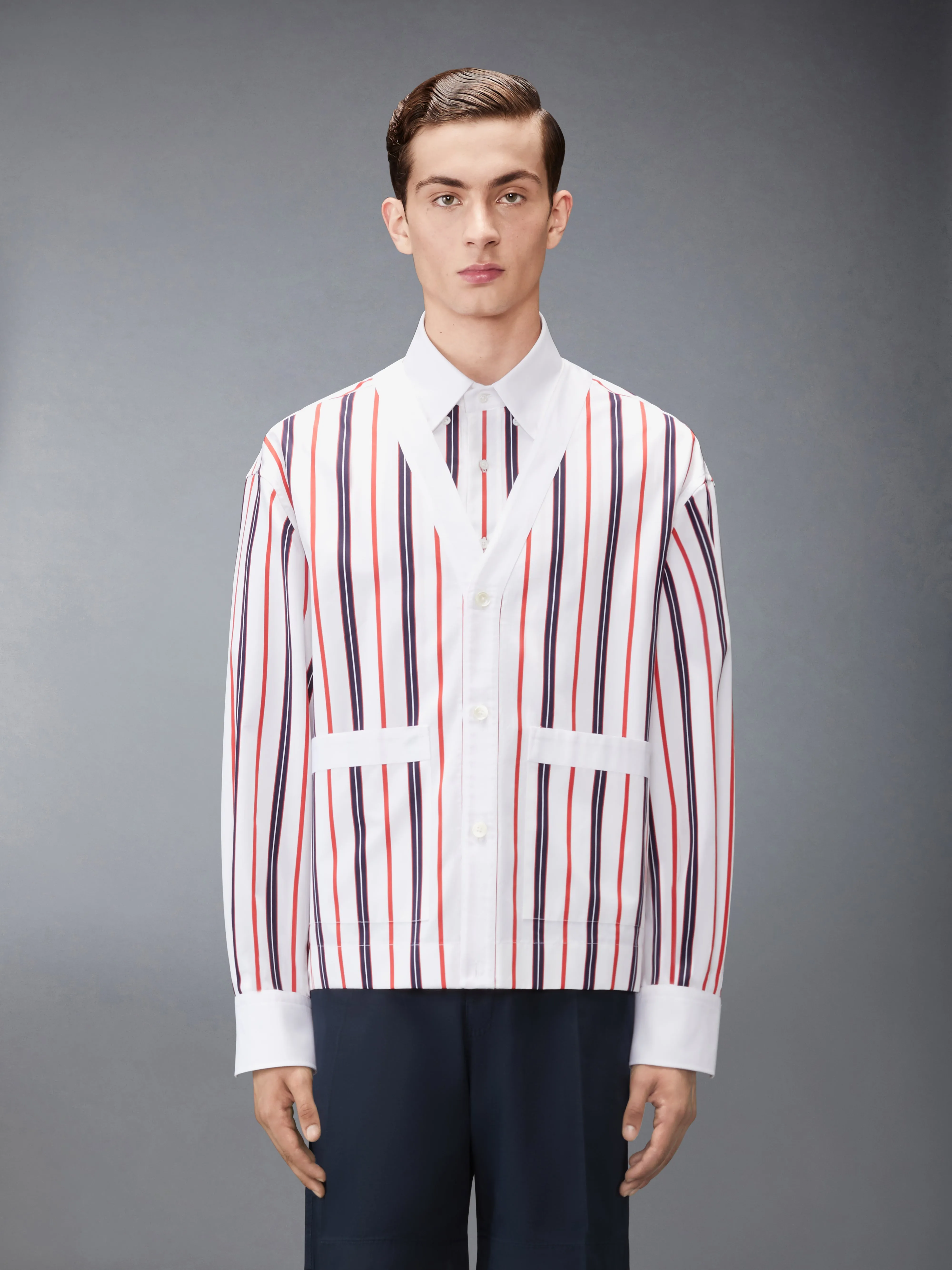 REPP STRIPE POPLIN SHIRT sold by Thom Browne