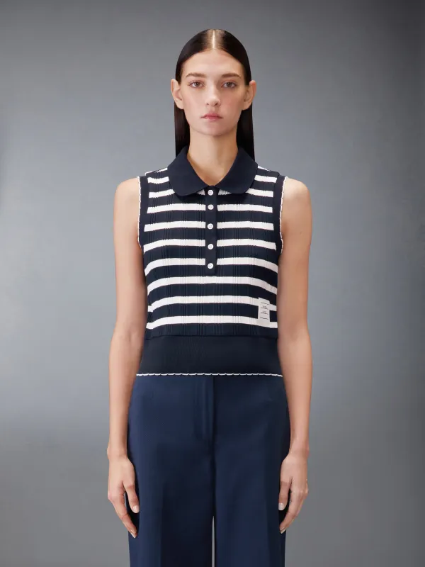 STRIPED SCALLOP EDGE SLEEVELESS POLO made by Thom Browne