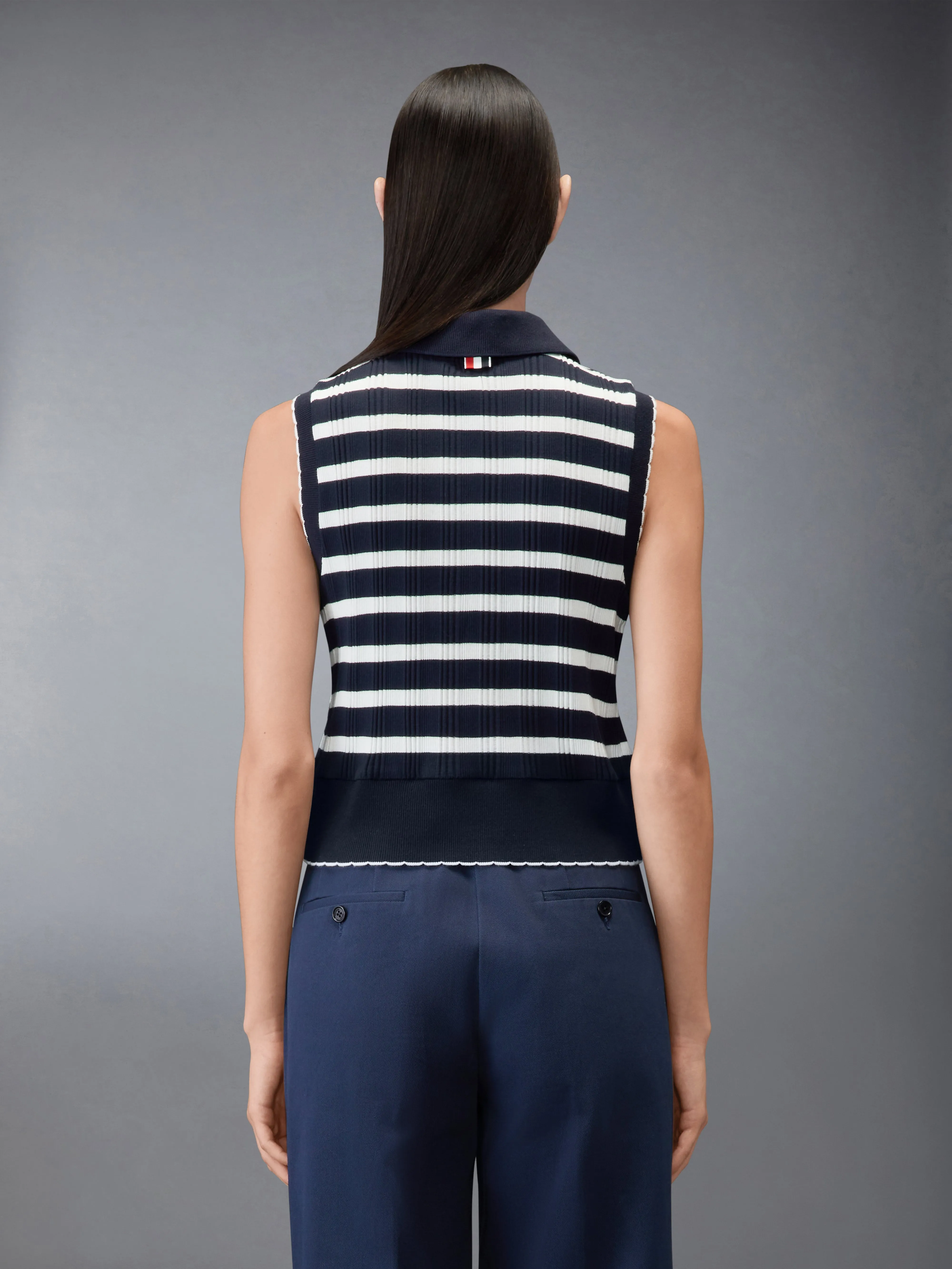 STRIPED SCALLOP EDGE SLEEVELESS POLO sold by Thom Browne product image thumbnail 2