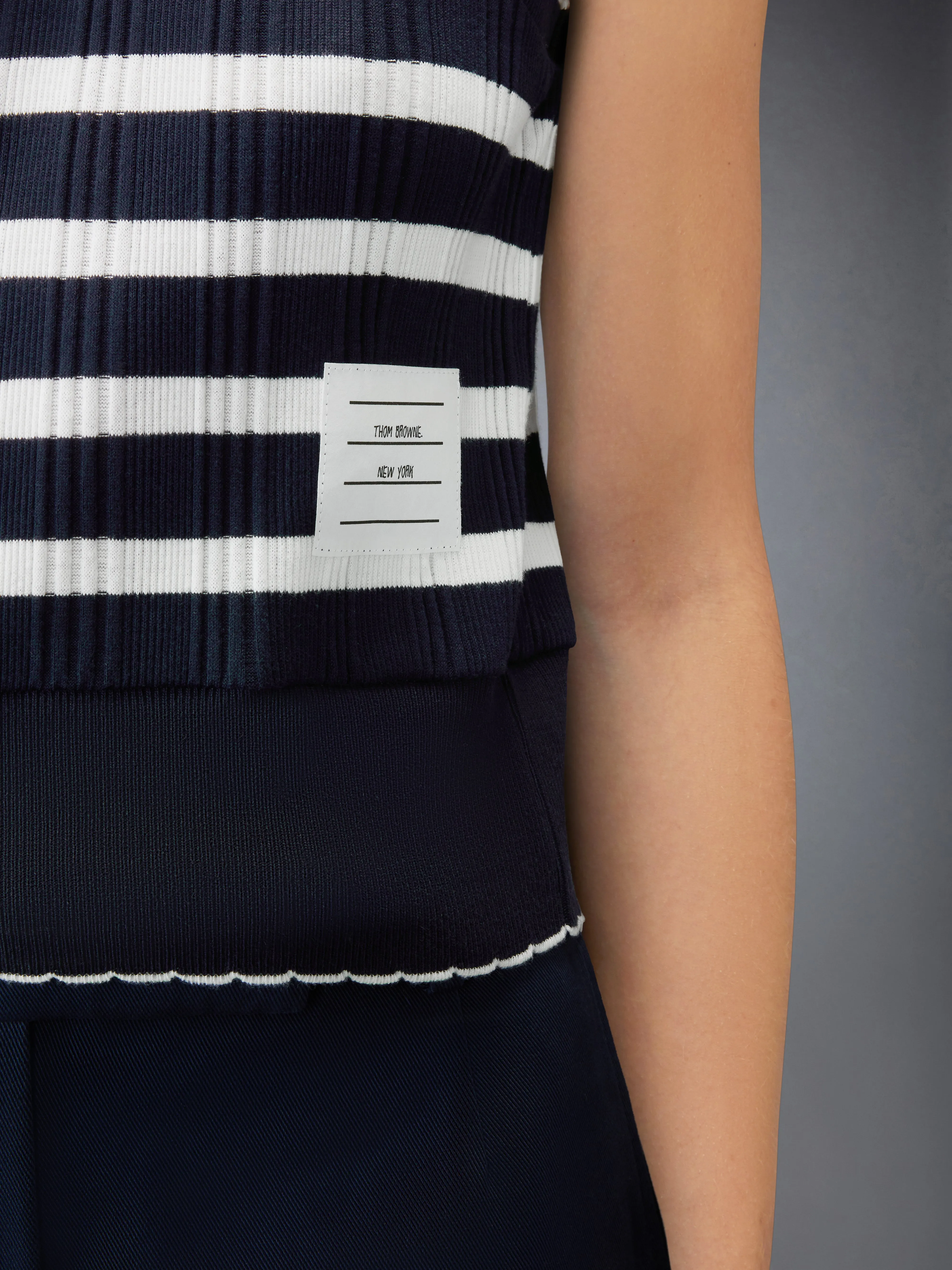 STRIPED SCALLOP EDGE SLEEVELESS POLO sold by Thom Browne product image thumbnail 4
