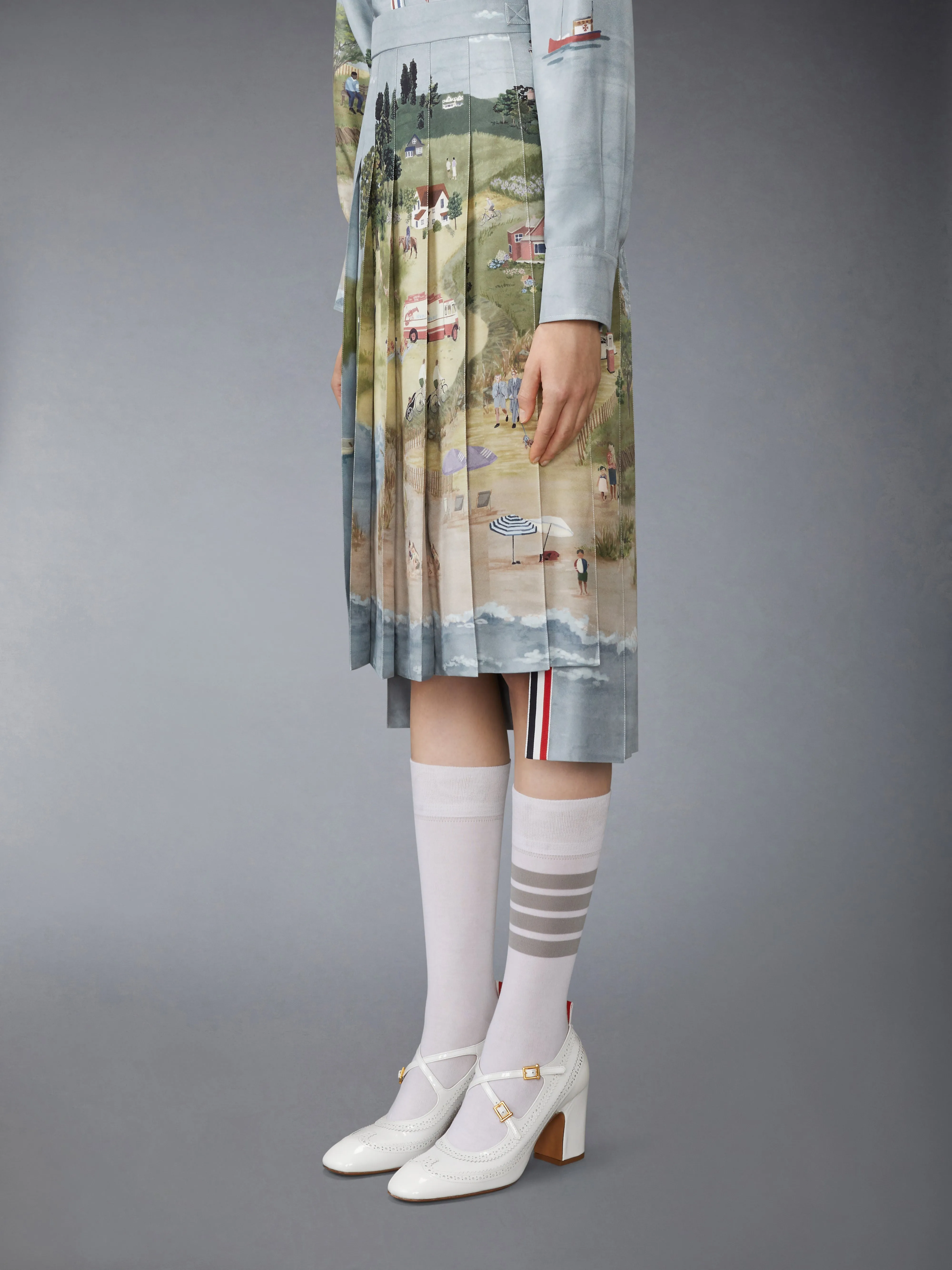 NANTUCKET SCENIC SILK TWILL PLEATED SKIRT sold by Thom Browne product image thumbnail 2