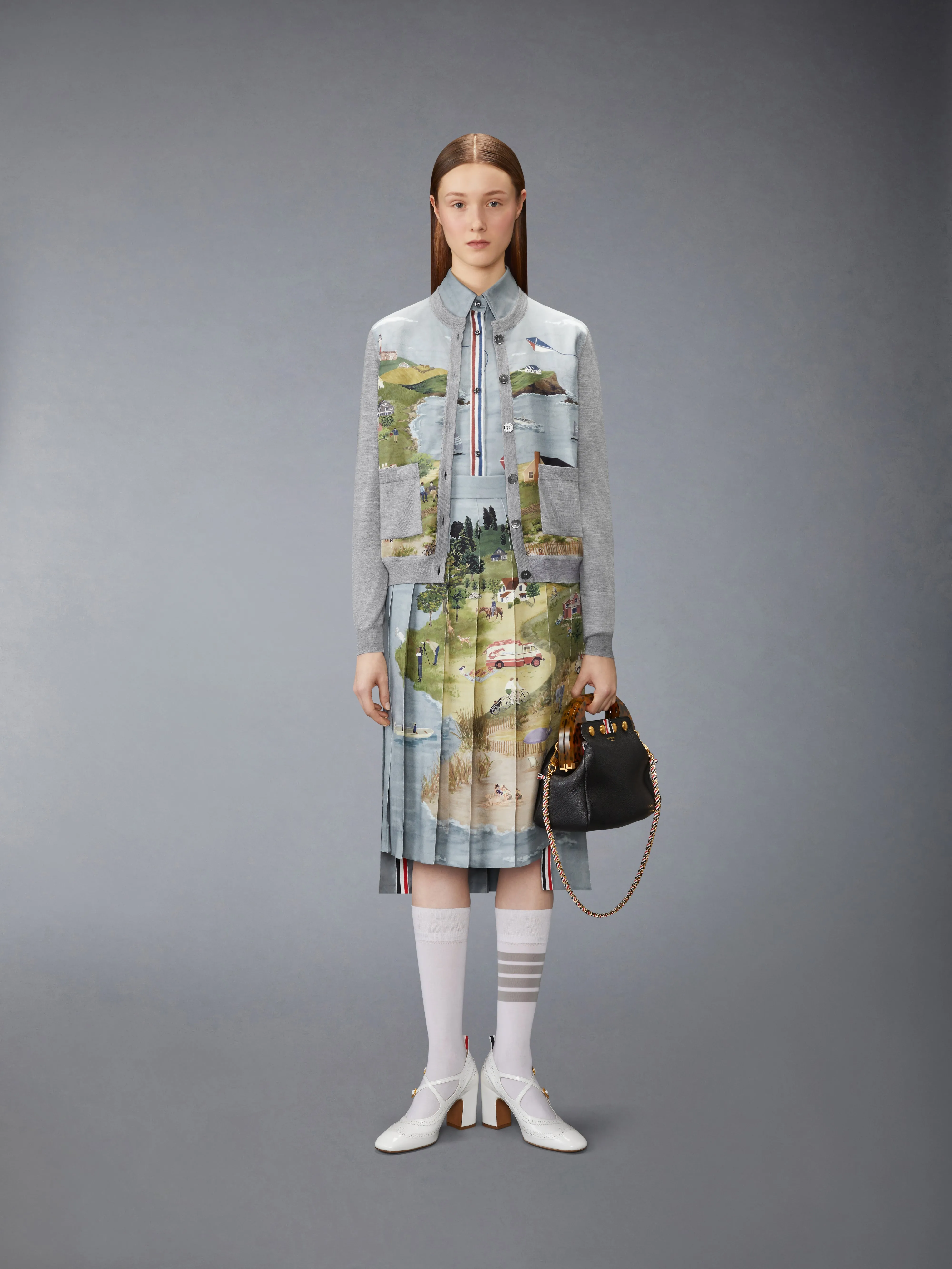 NANTUCKET SCENIC SILK TWILL PLEATED SKIRT sold by Thom Browne product image thumbnail 4