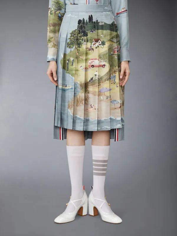 NANTUCKET SCENIC SILK TWILL PLEATED SKIRT made by Thom Browne