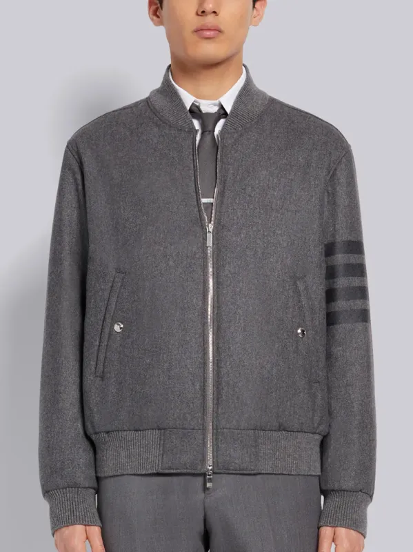 Medium Grey Tech Down Wool Flannel Tonal 4-Bar Relaxed Blouson Jacket made by Thom Browne