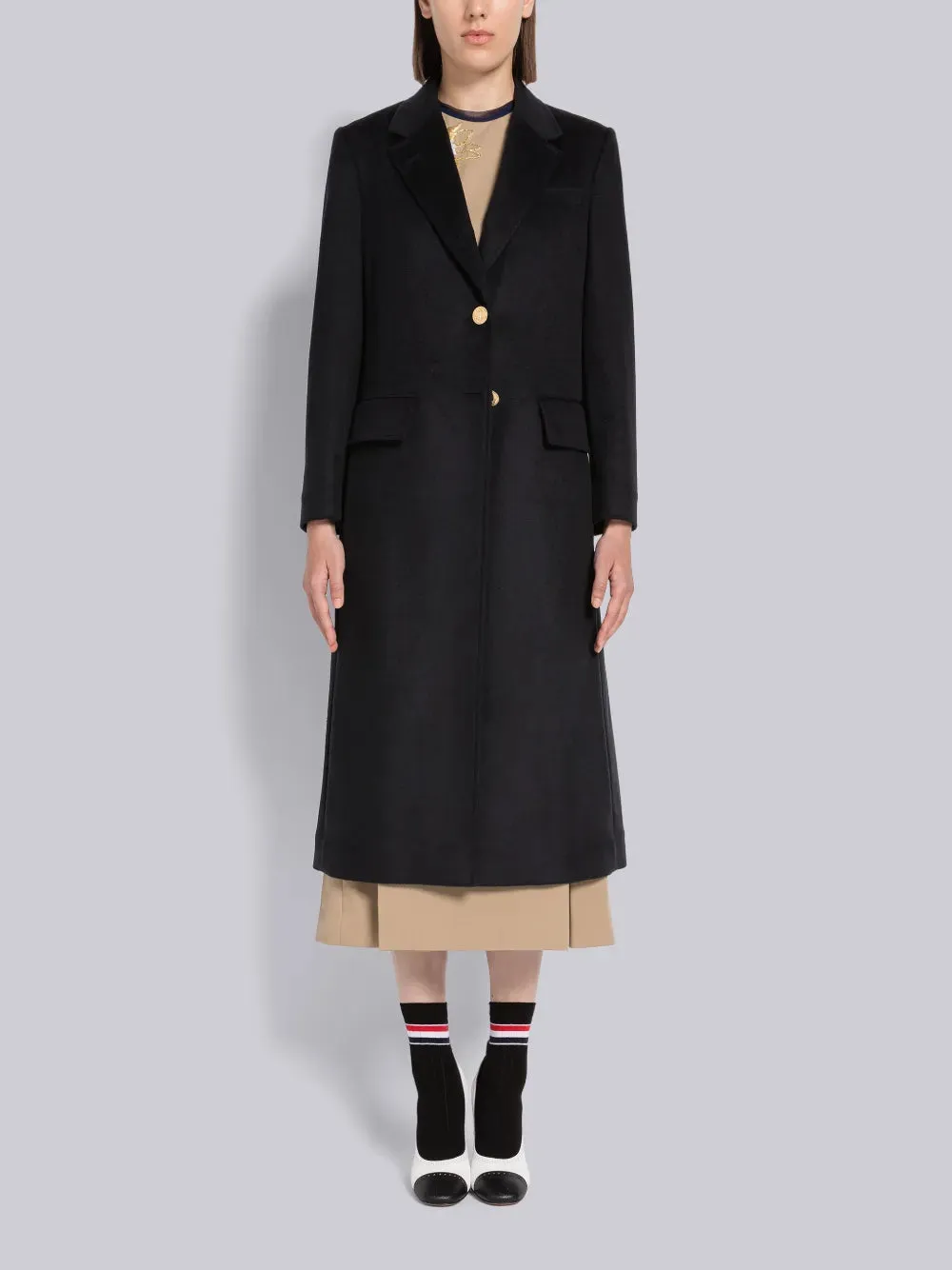 ZIBELINE COAT WEIGHT CASHMERE WIDE LAPEL OVERCOAT sold by Thom Browne