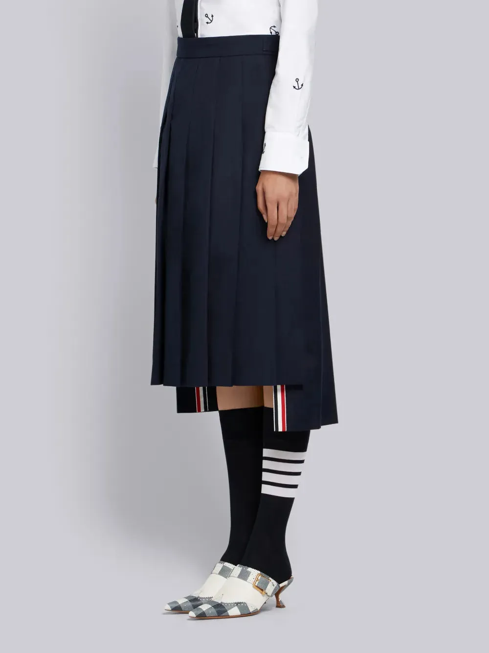 SCHOOL UNIFORM PLAIN WEAVE CLASSIC MIDI PLEATED SKIRT sold by Thom Browne product image thumbnail 2