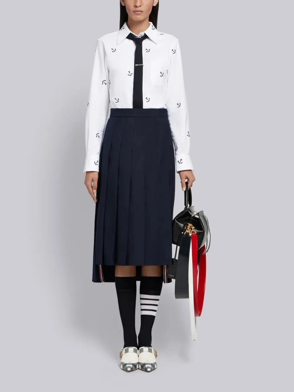 SCHOOL UNIFORM PLAIN WEAVE CLASSIC MIDI PLEATED SKIRT sold by Thom Browne product image thumbnail 4