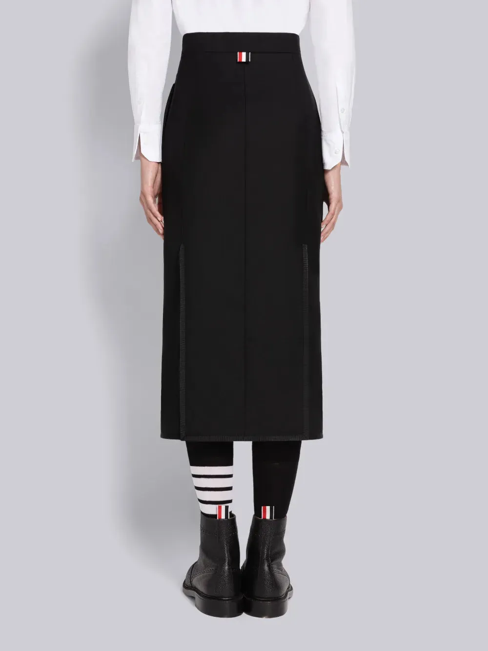 TWILL TIPPING HOLIDAY HIGH WAISTED MIDI PENCIL SKIRT sold by Thom Browne product image thumbnail 3