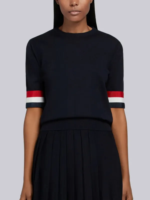 FINE MERINO WOOL RWB GROSGRAIN CUFF TEE made by Thom Browne