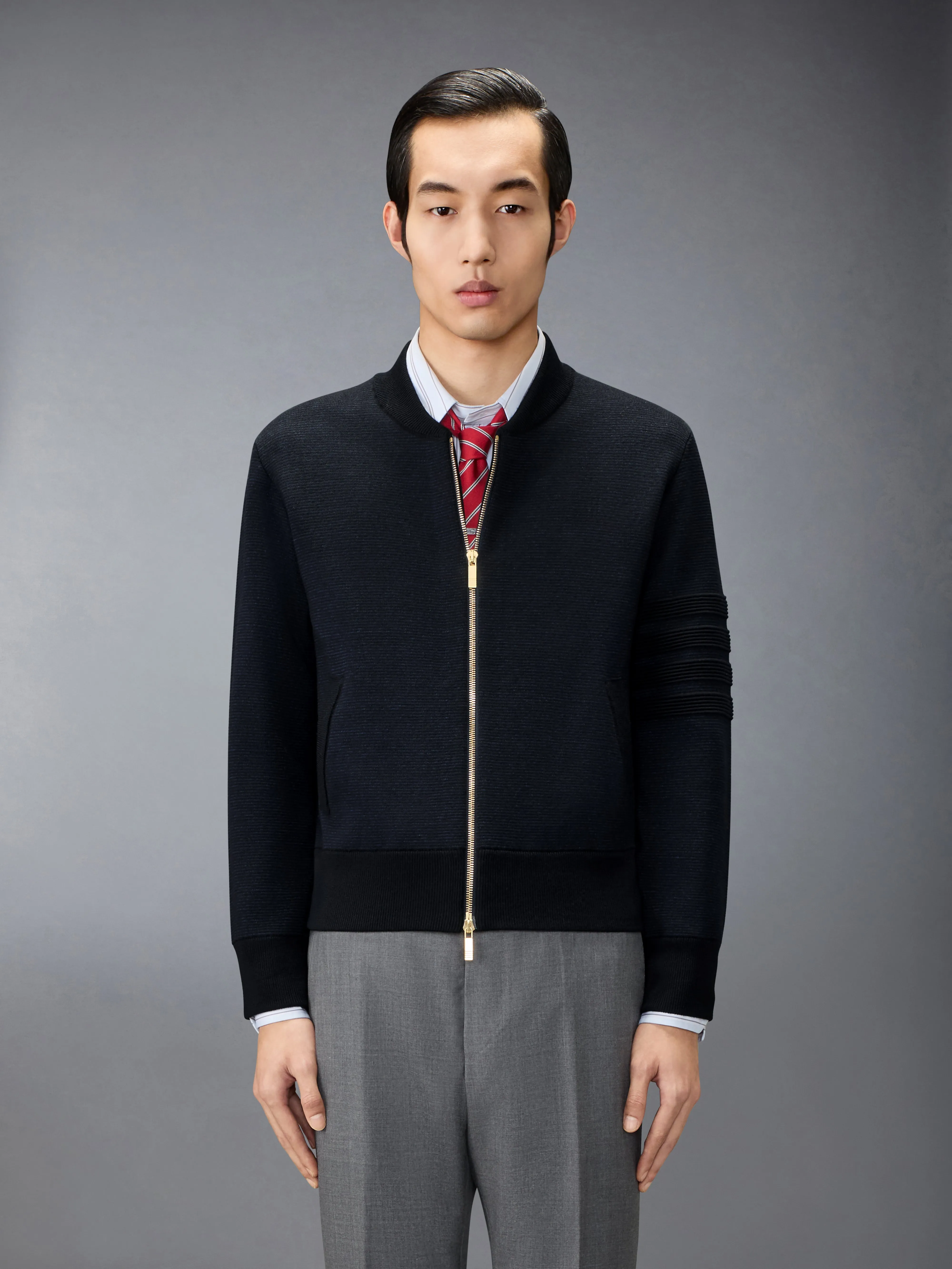 OTTOMAN MILANO STITCH 4-BAR BOMBER JACKET sold by Thom Browne