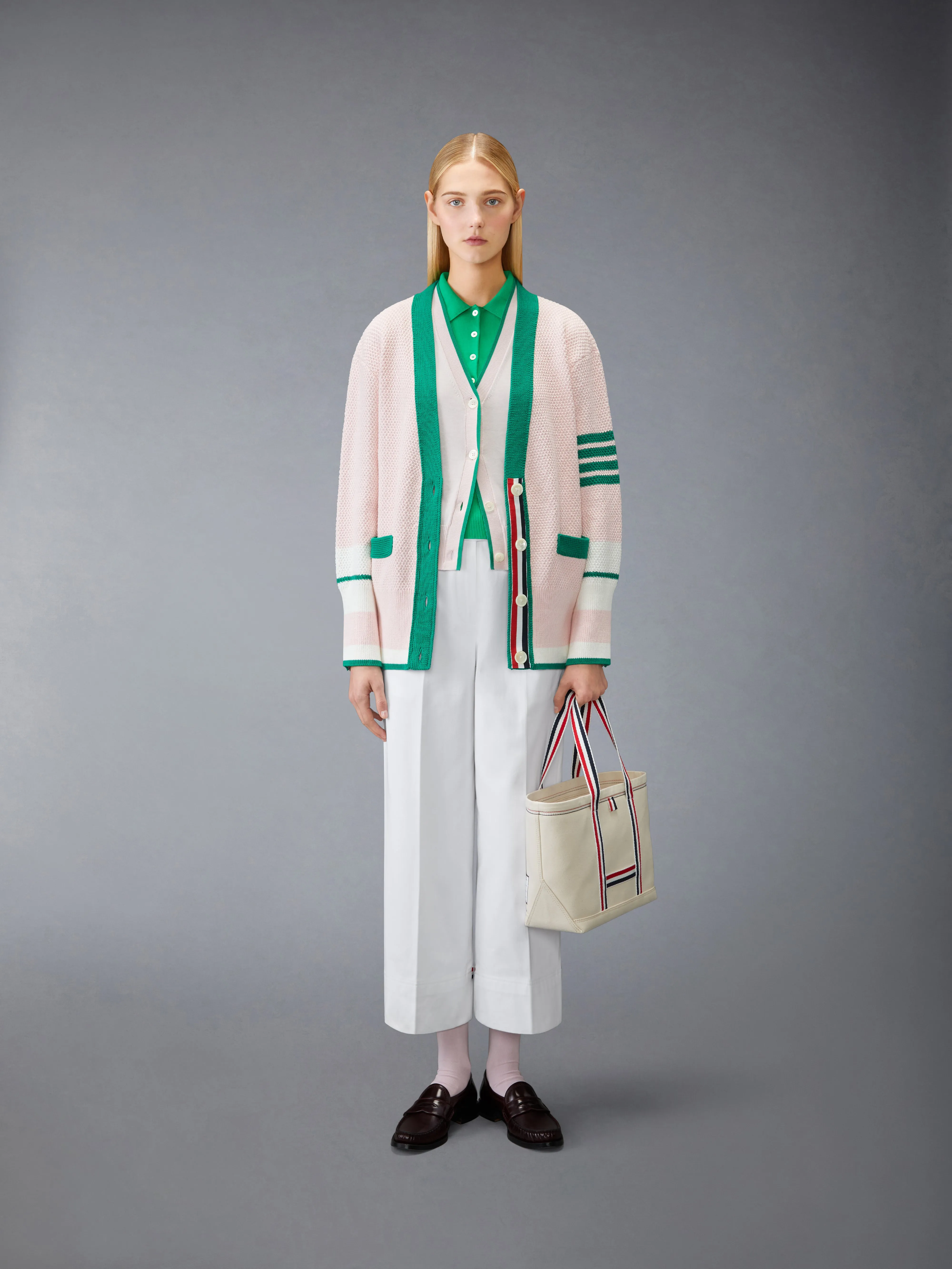 JERSEY STITCH 4-BAR SHORT SLEEVE CARDIGAN sold by Thom Browne product image thumbnail 3