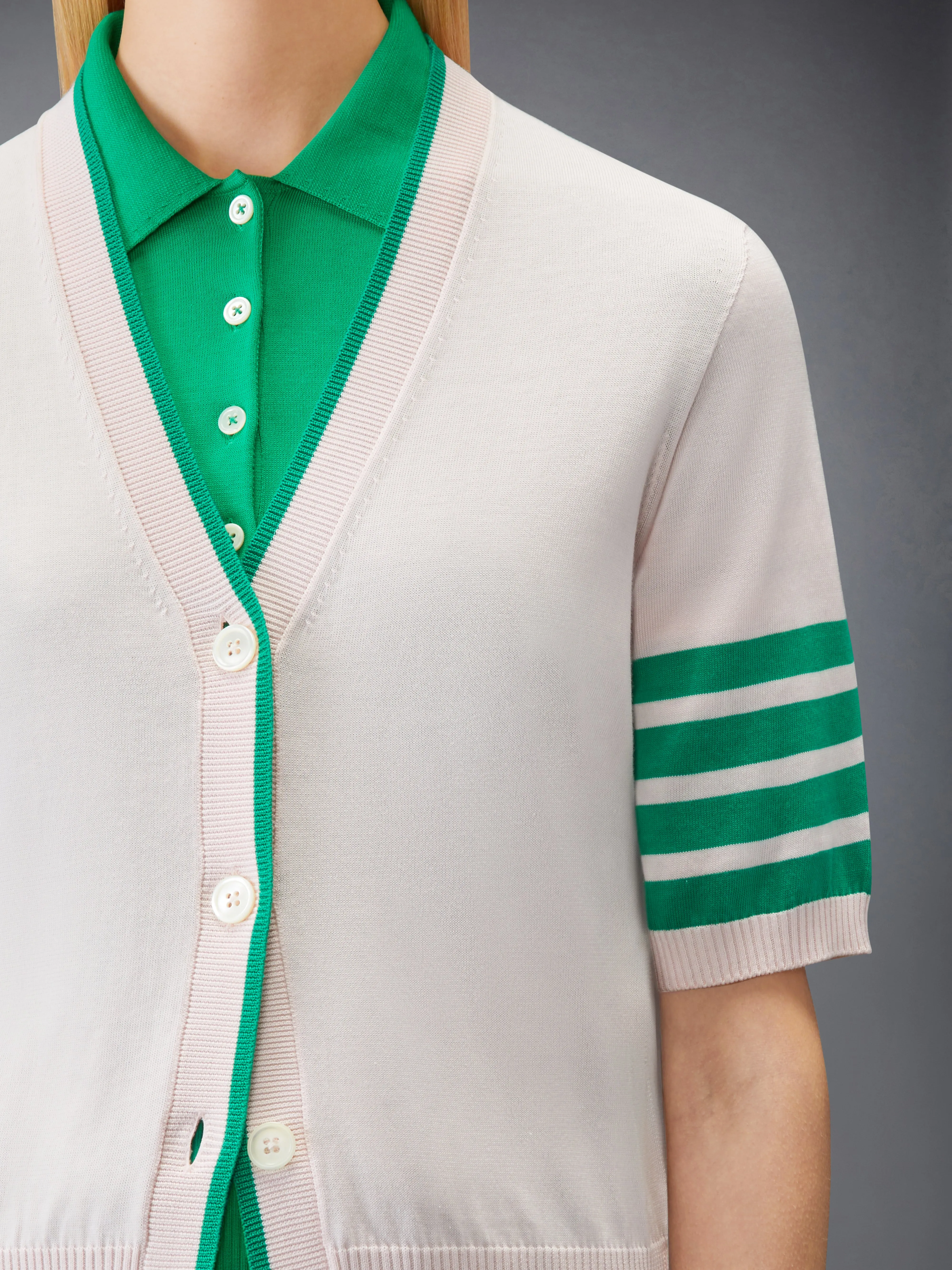 JERSEY STITCH 4-BAR SHORT SLEEVE CARDIGAN sold by Thom Browne product image thumbnail 5