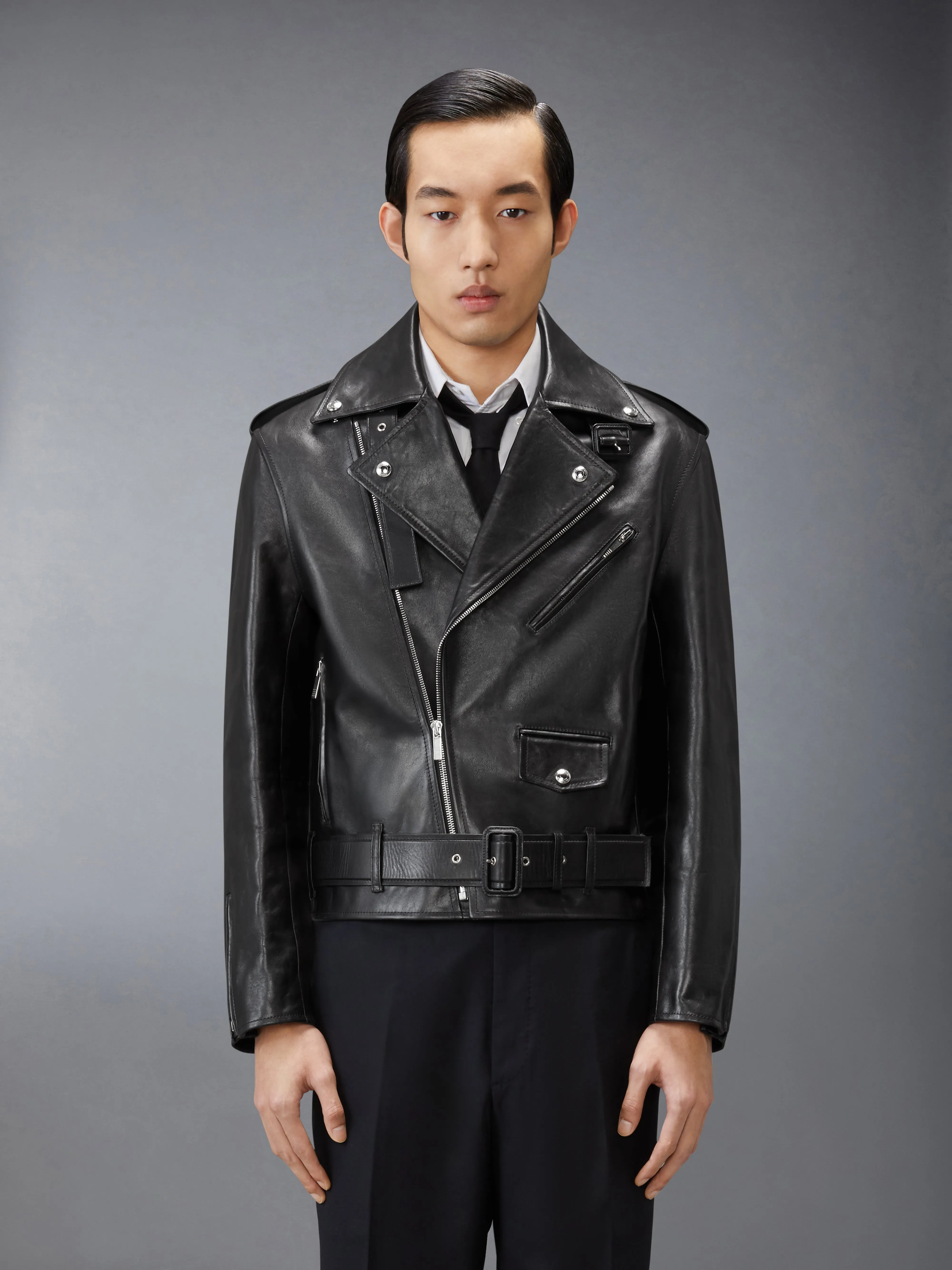 LEATHER MOTO JACKET sold by Thom Browne
