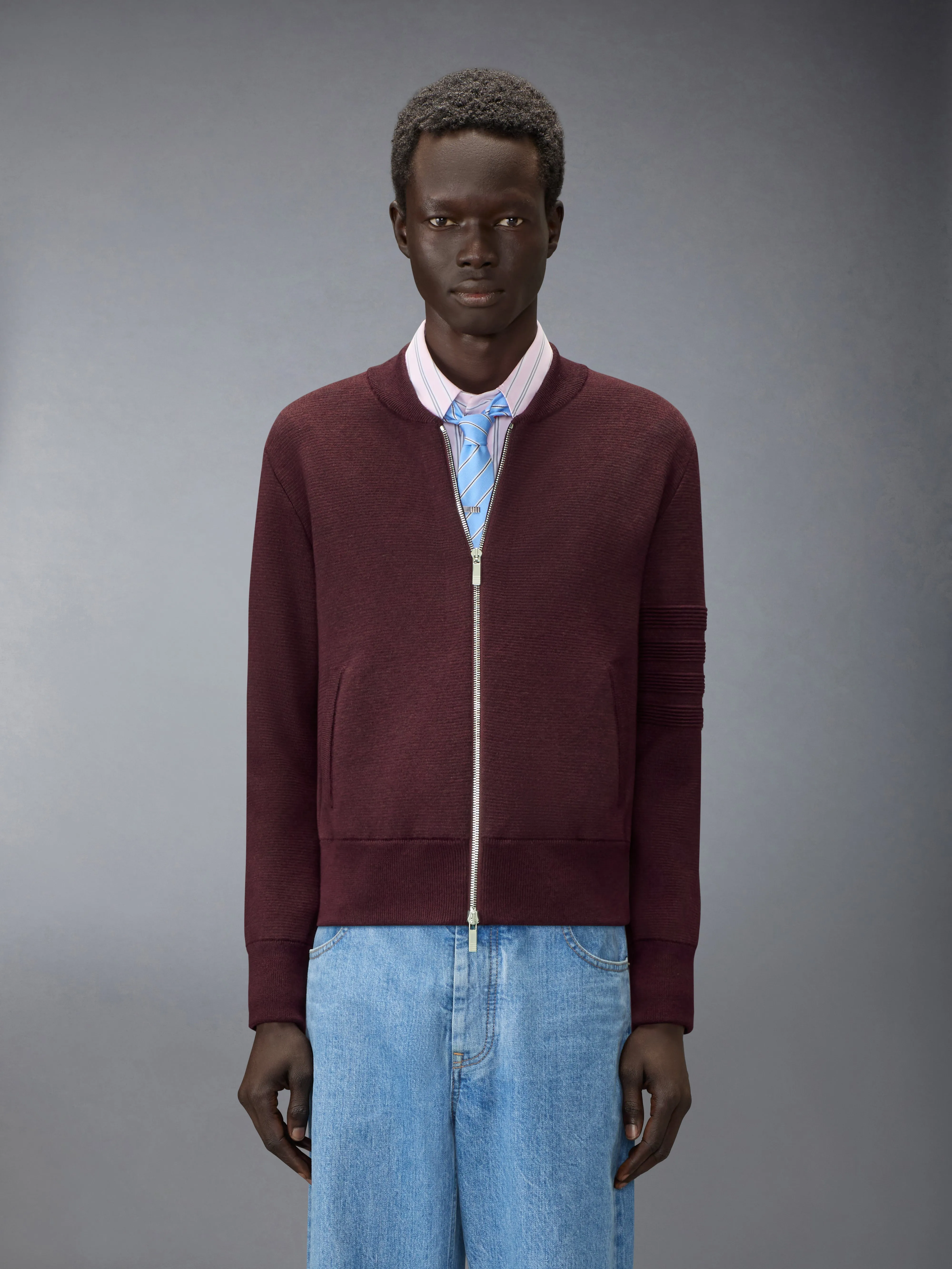 OTTOMAN MILANO STITCH 4-BAR BOMBER JACKET sold by Thom Browne