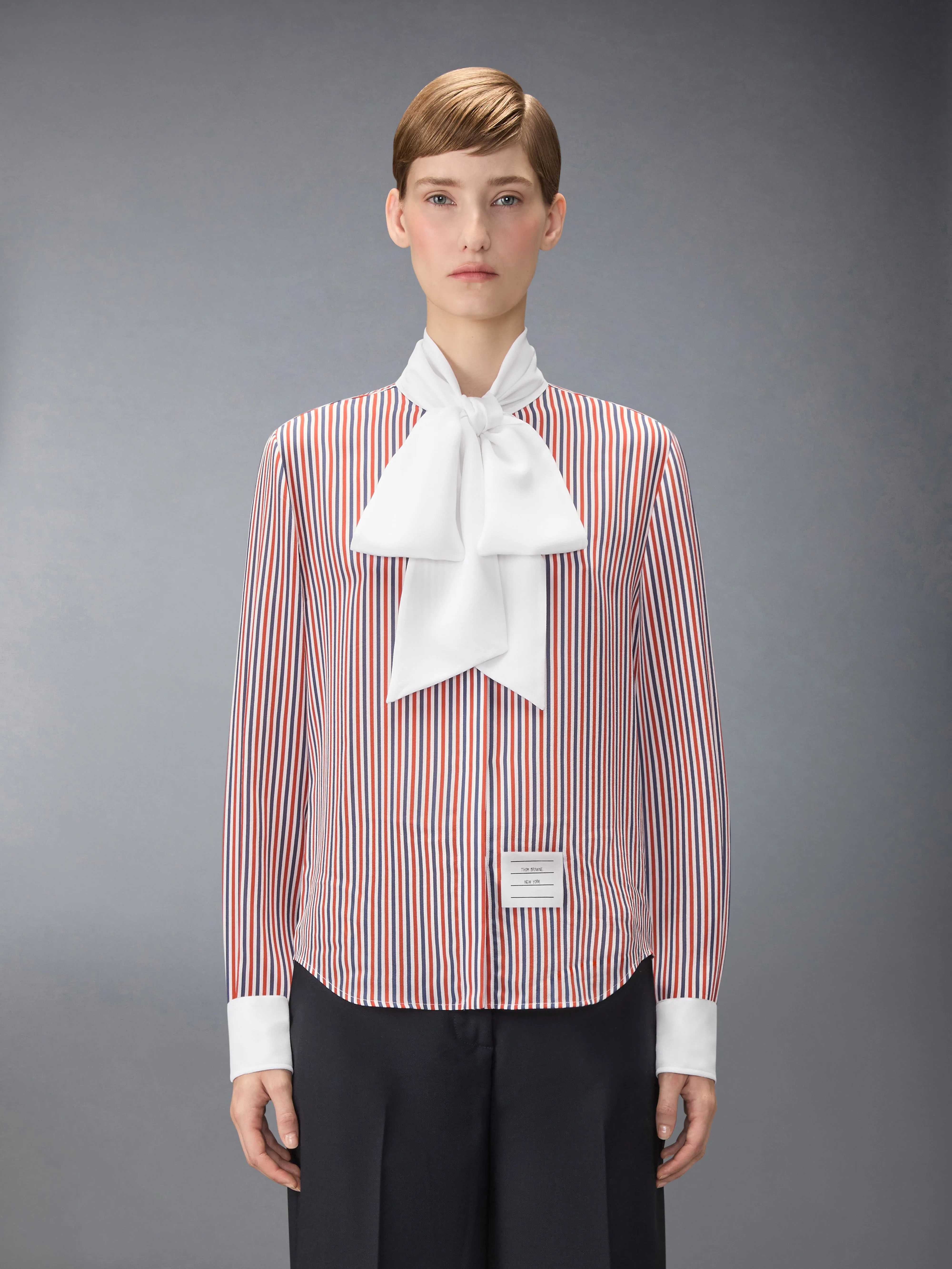 SILK STRIPED SHIRT WITH DETACHABLE COLLAR sold by Thom Browne product image thumbnail 2