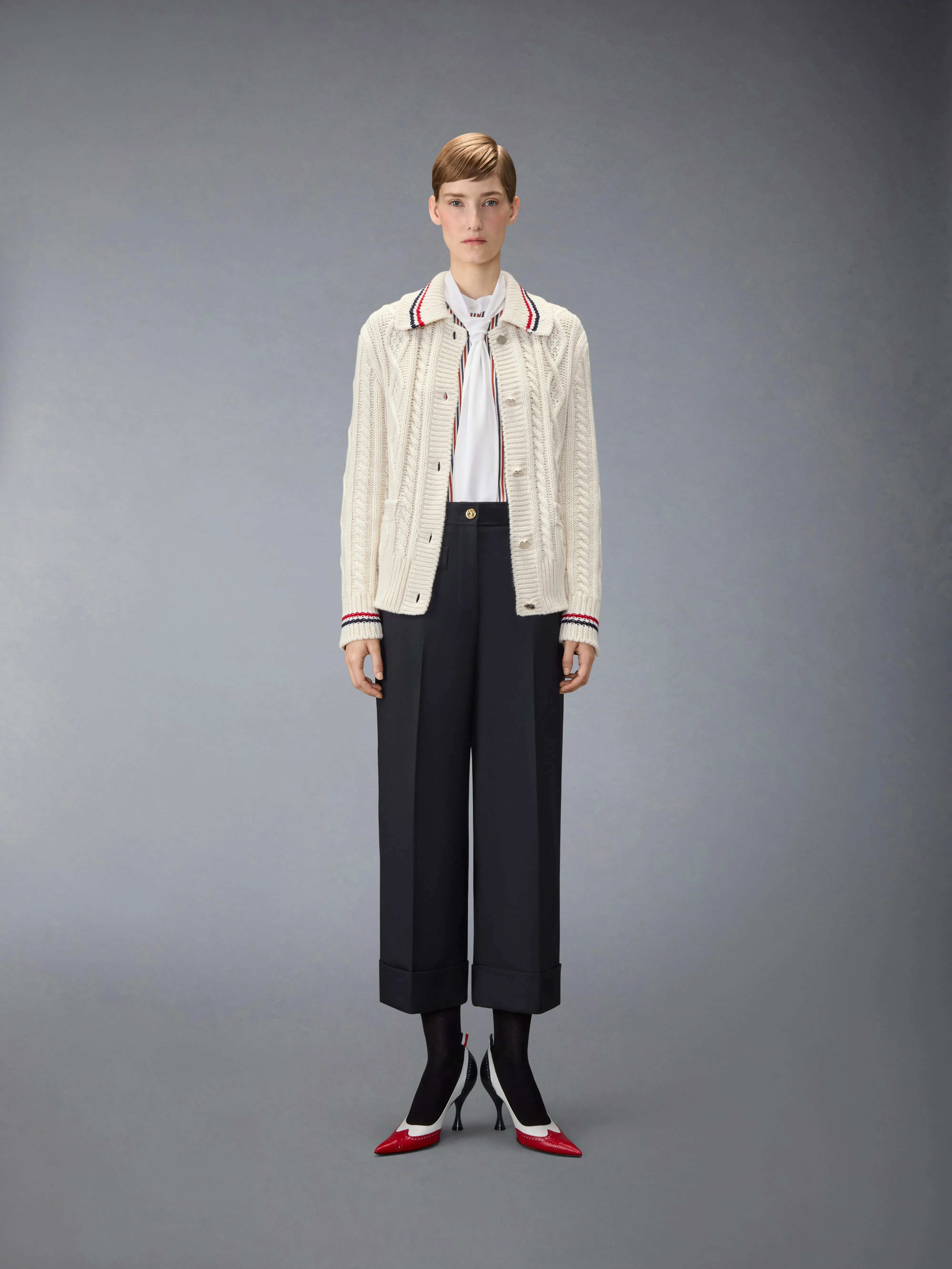SILK STRIPED SHIRT WITH DETACHABLE COLLAR sold by Thom Browne product image thumbnail 4