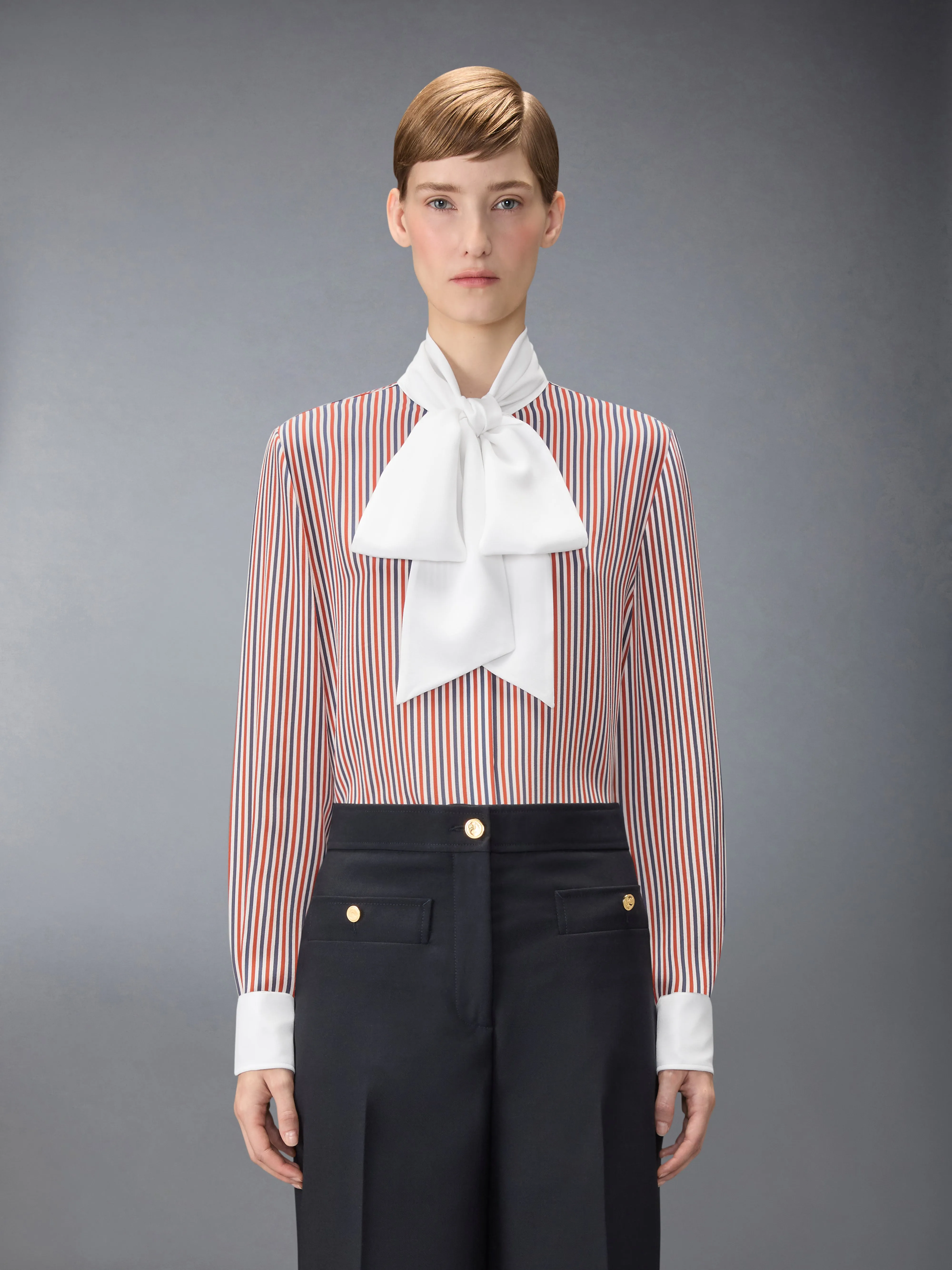 SILK STRIPED SHIRT WITH DETACHABLE COLLAR sold by Thom Browne