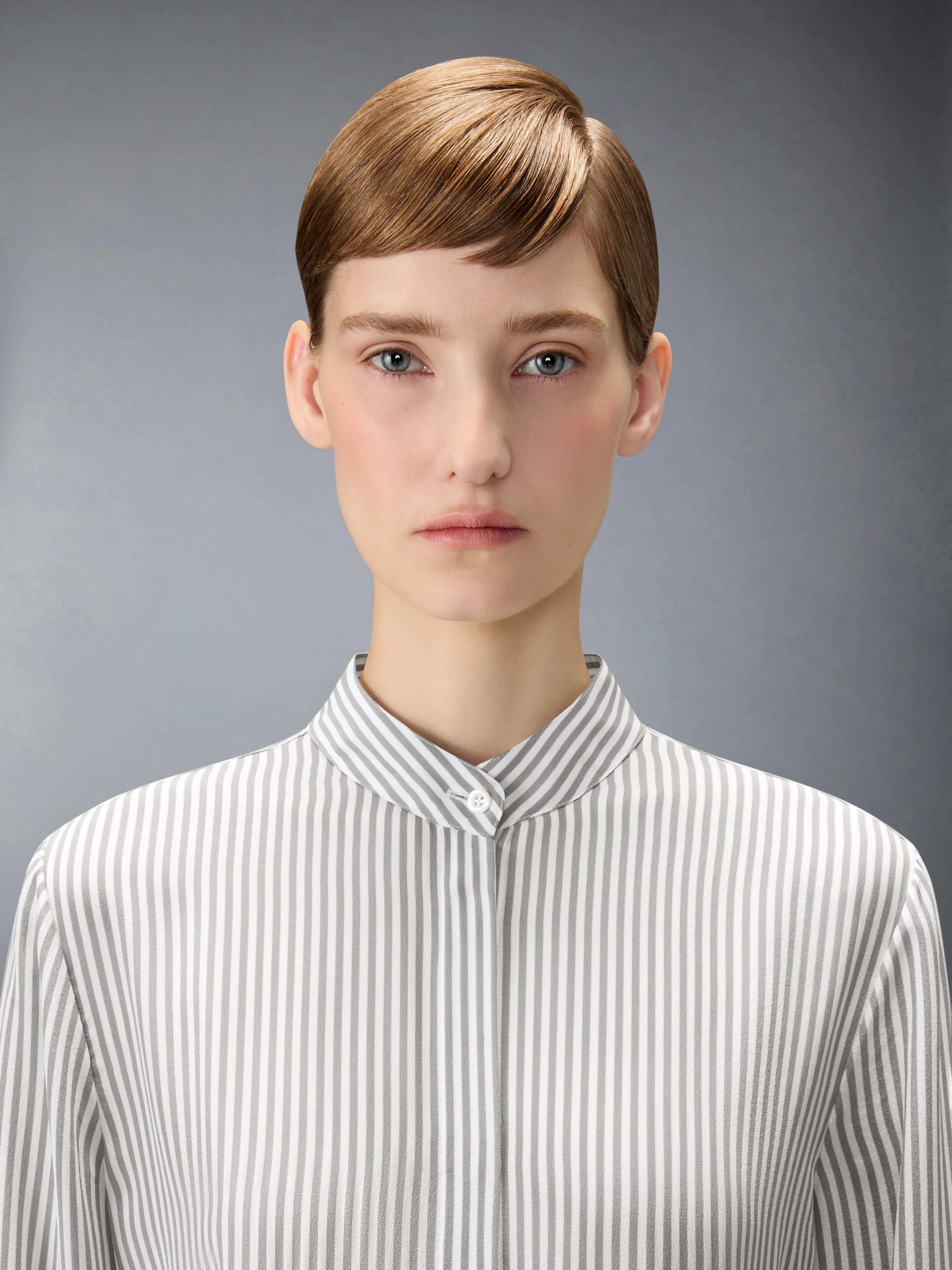 SILK STRIPED SHIRT WITH DETACHABLE COLLAR sold by Thom Browne product image thumbnail 5