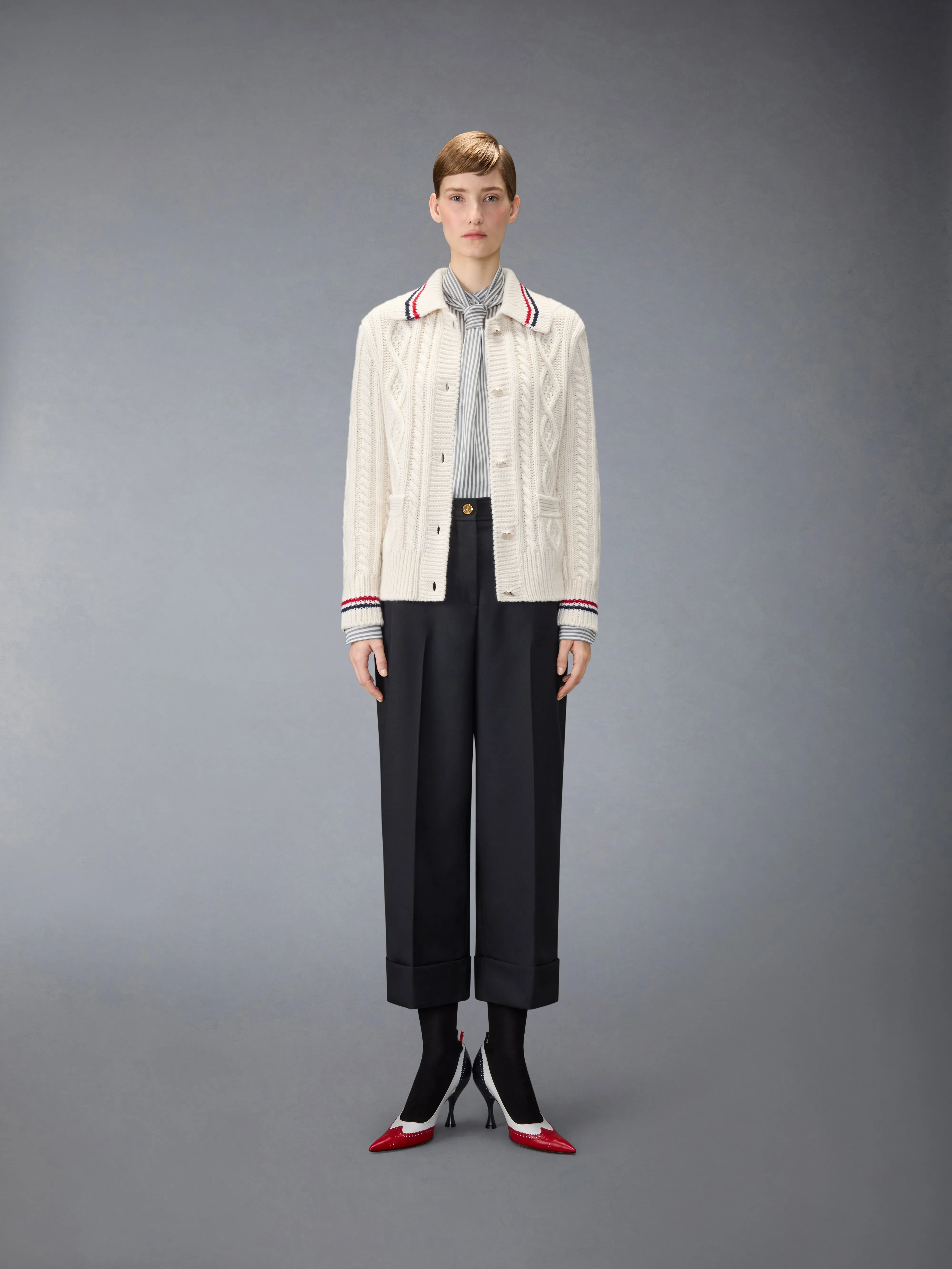 SILK STRIPED SHIRT WITH DETACHABLE COLLAR sold by Thom Browne product image thumbnail 4