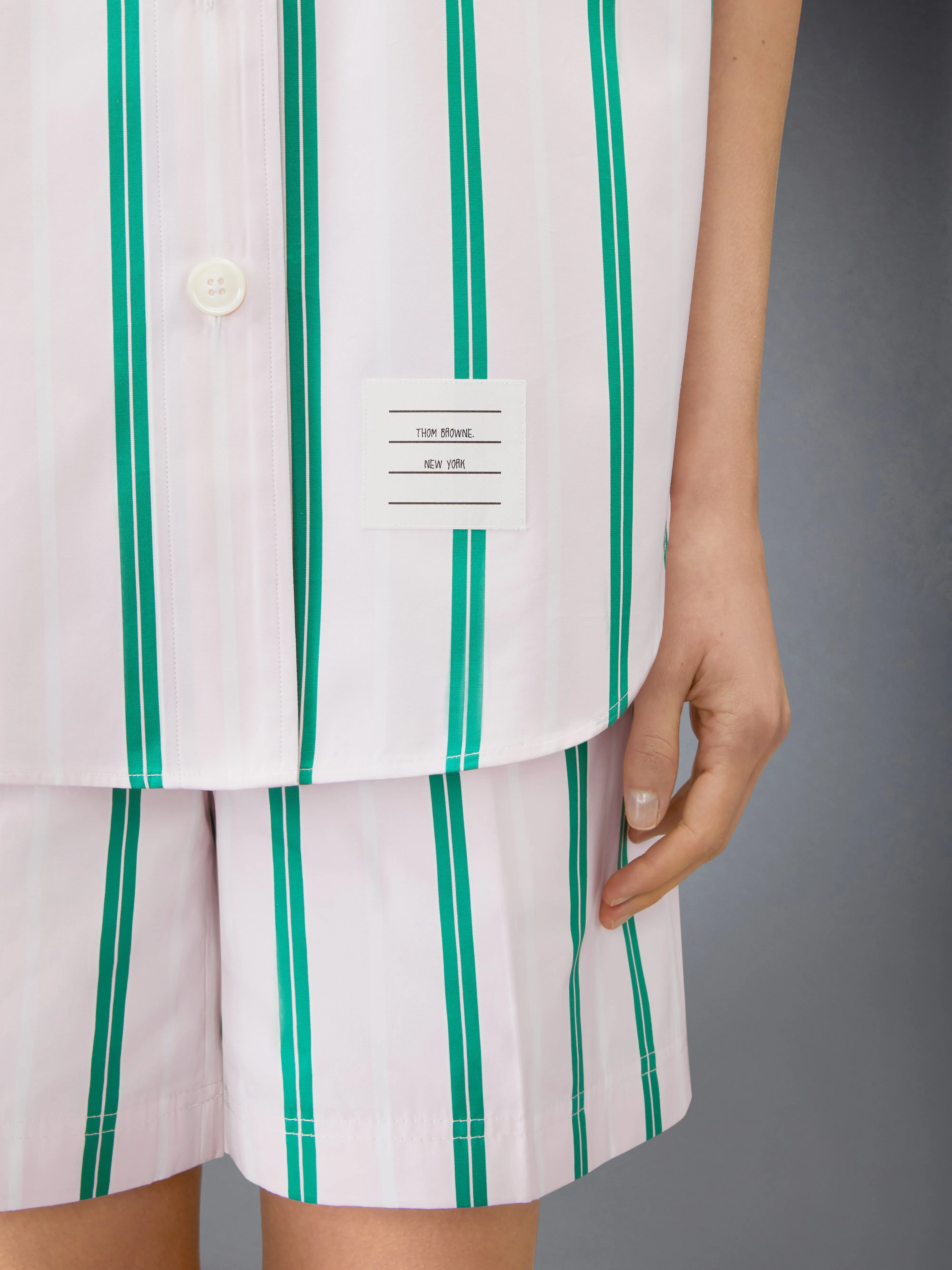 POPLIN REPP STRIPE SUPERSIZED SHORT SLEEVE SHIRT sold by Thom Browne product image thumbnail 4